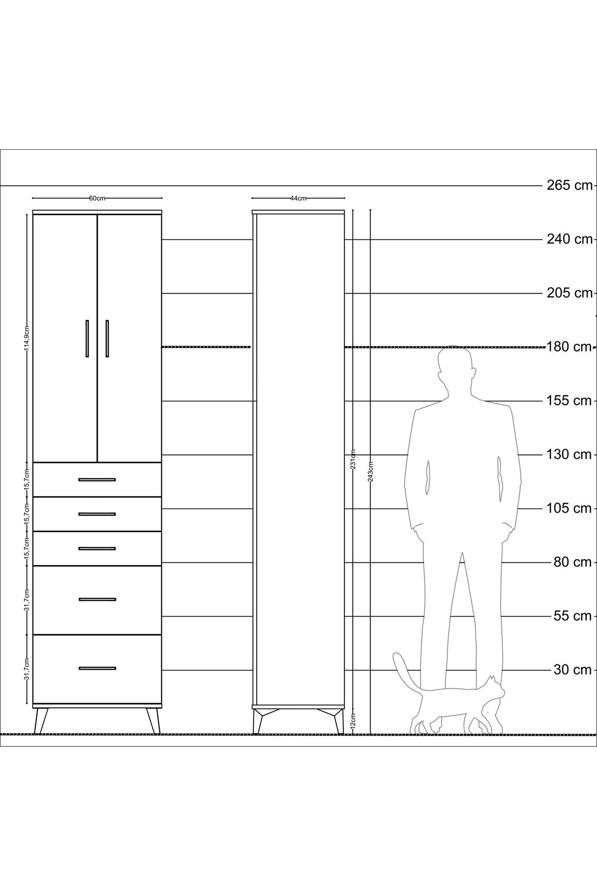 Hyperion Dolap 3 Raflı 5 Çekmeceli 2 Kapaklı 60x44x243 - S65M064V4B