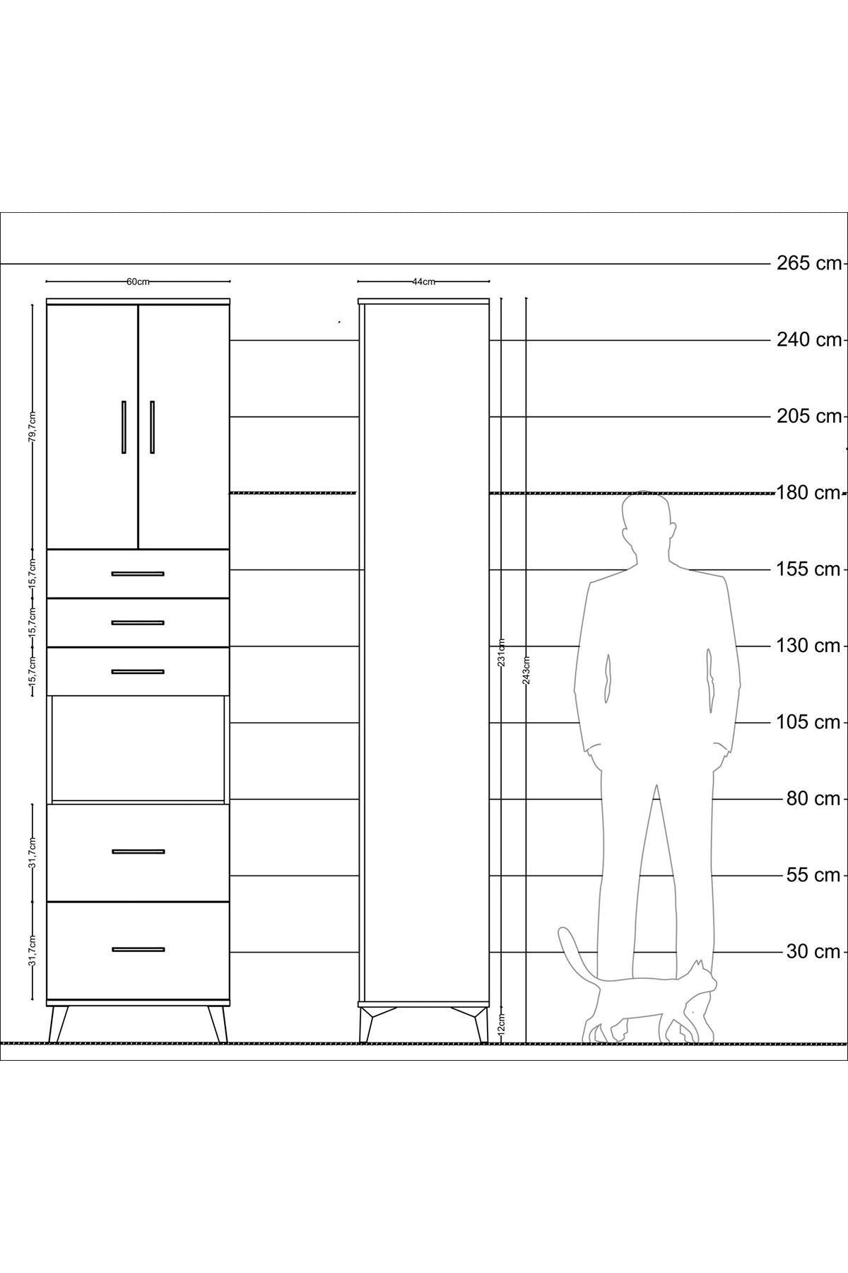 Hyperion Dolap 3 Raflı 5 Çekmeceli 2 Kapaklı 60x44x243 - S65M065V3B