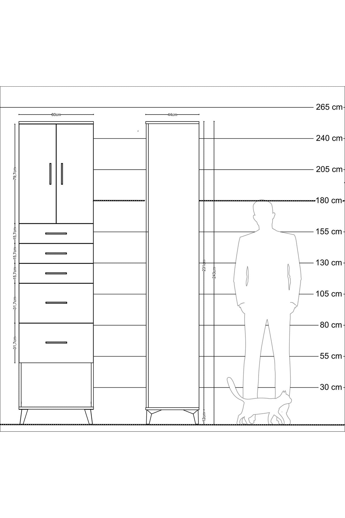Hyperion Dolap 2 Raflı 5 Çekmeceli 2 Kapaklı 60x44x243 - S65M066V5B