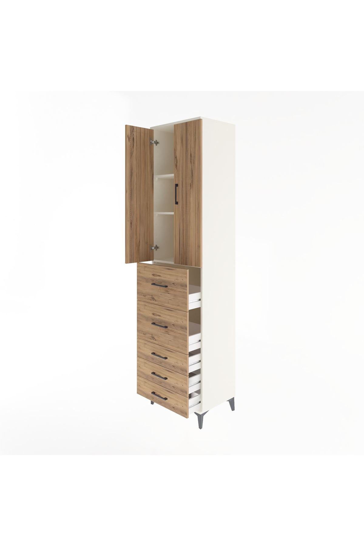 Hyperion Dolap 3 Raflı 5 Çekmeceli 2 Kapaklı 60x44x243 - S65M067V3B