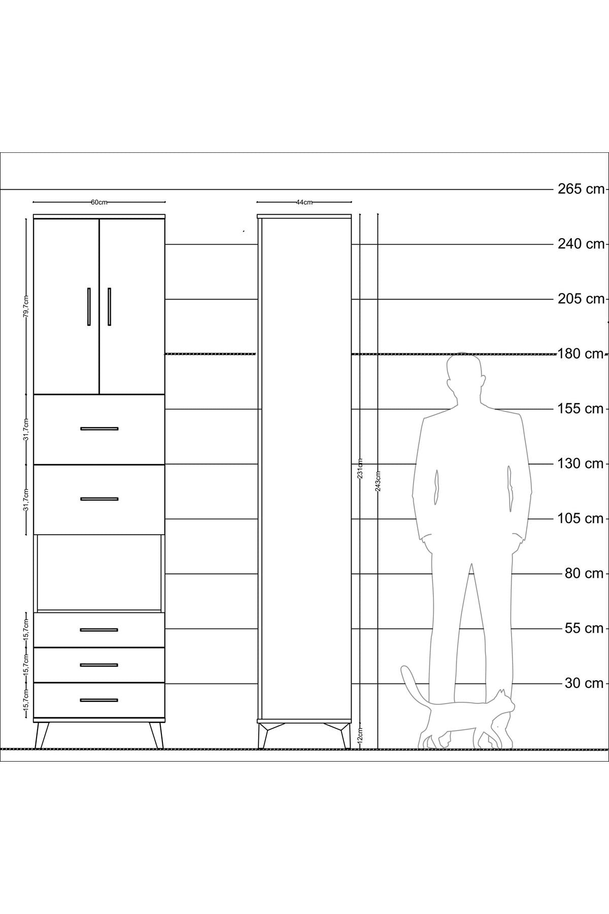 Hyperion Dolap 3 Raflı 5 Çekmeceli 2 Kapaklı 60x44x243 - S65M068V1B