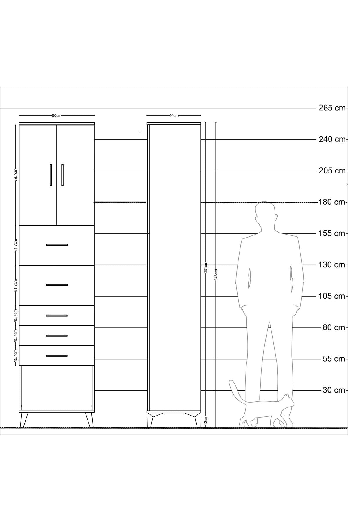 Hyperion Dolap 2 Raflı 5 Çekmeceli 2 Kapaklı 60x44x243 - S65M069V1B