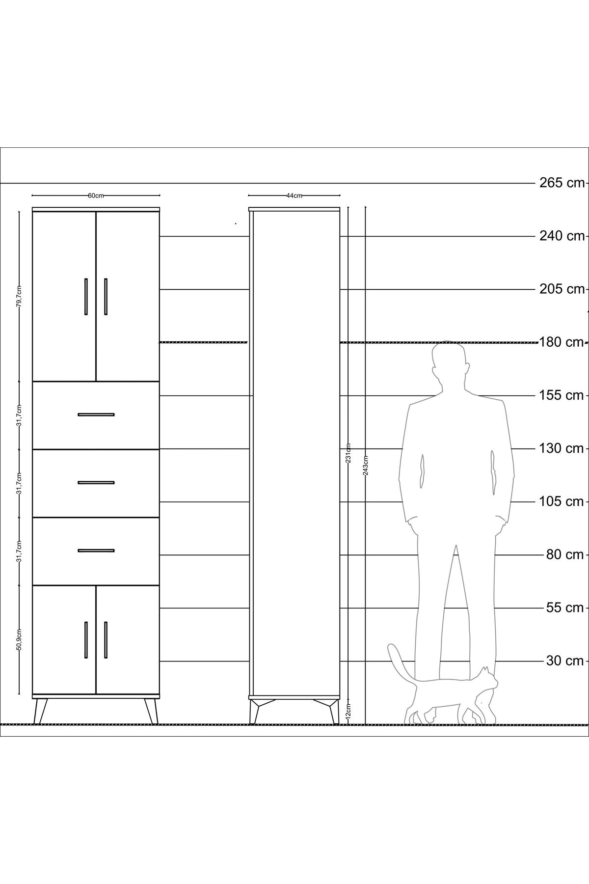 Hyperion Dolap 2 Raflı 3 Çekmeceli 4 Kapaklı 60x44x243 - S65M073V3B