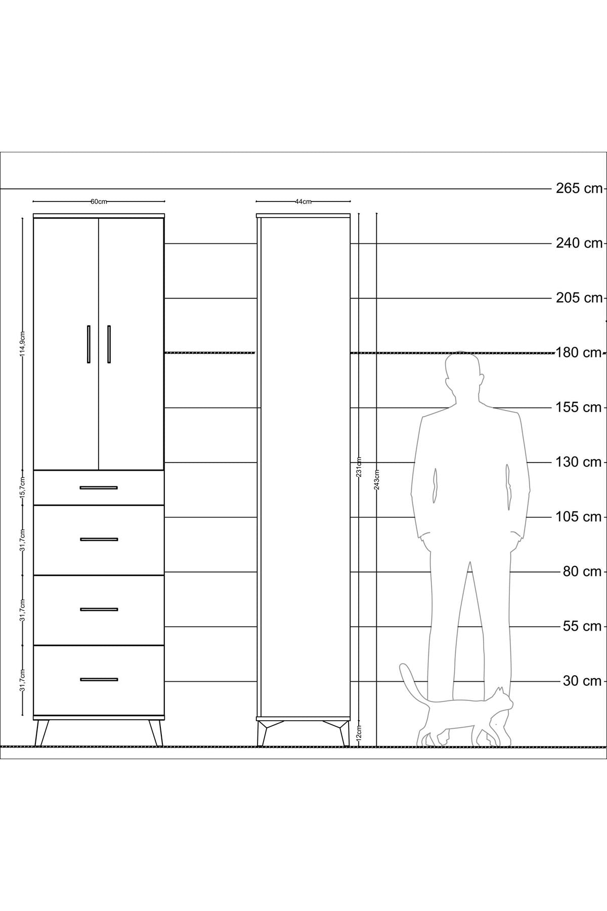 Hyperion Dolap 3 Raflı 4 Çekmeceli 2 Kapaklı 60x44x243 - S65M074V9B