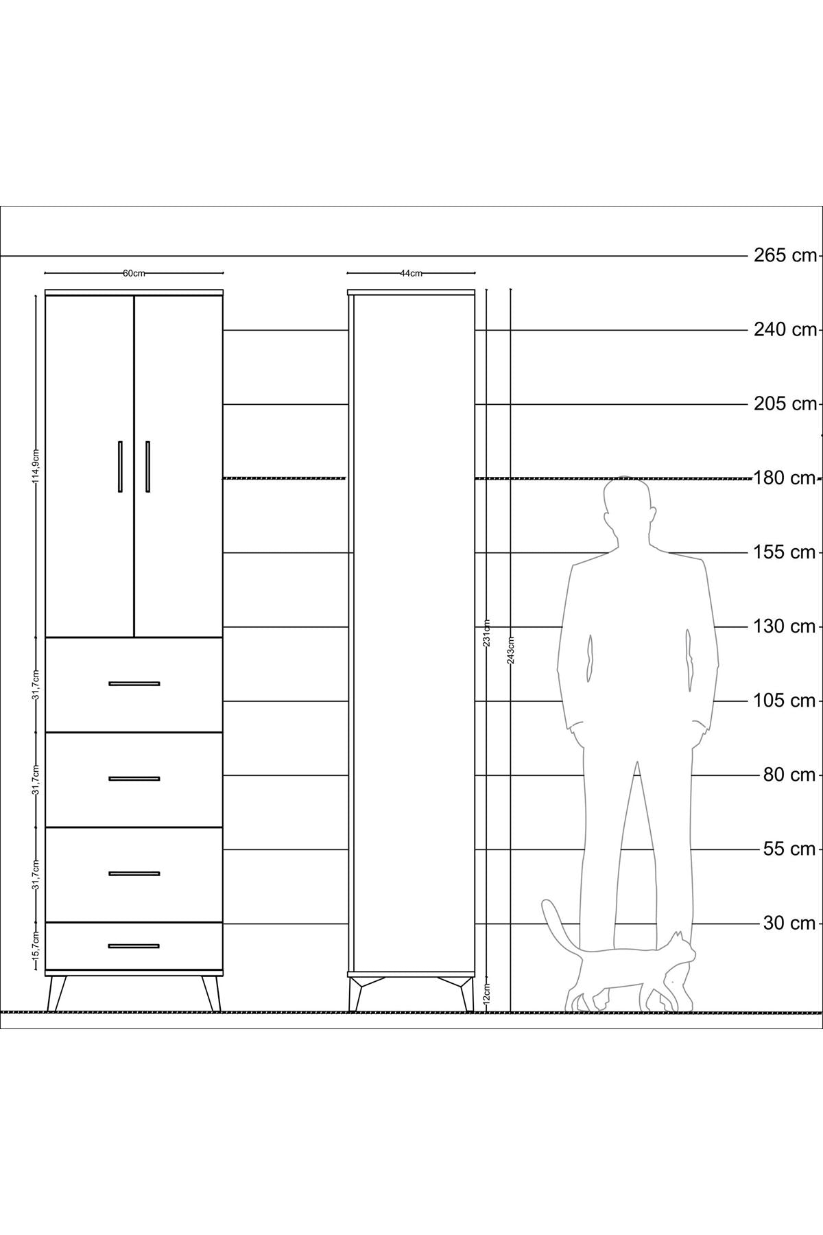 Hyperion Dolap 3 Raflı 4 Çekmeceli 2 Kapaklı 60x44x243 - S65M075V3B