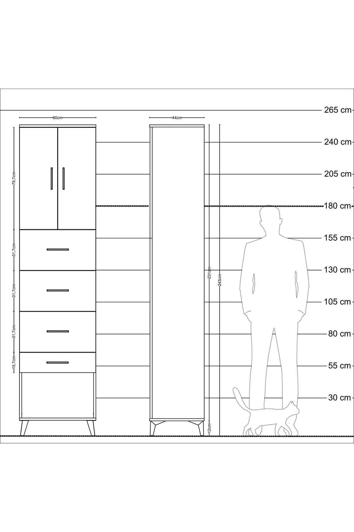 Hyperion Dolap 2 Raflı 4 Çekmeceli 2 Kapaklı 60x44x243 - S65M076V5B
