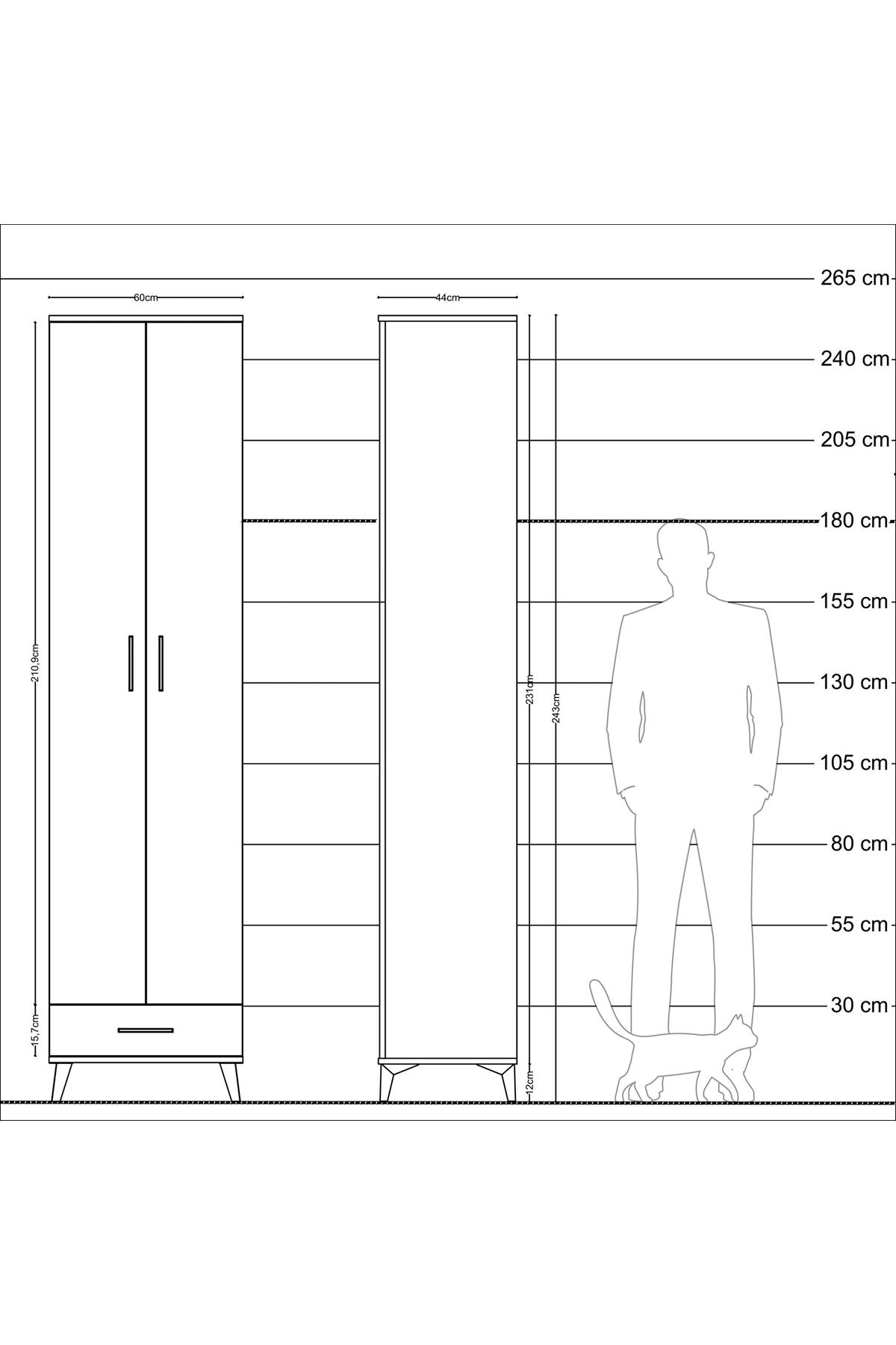 Hyperion Dolap 6 Raflı Tek Çekmeceli 2 Kapaklı 60x44x243 - S65M077V6B