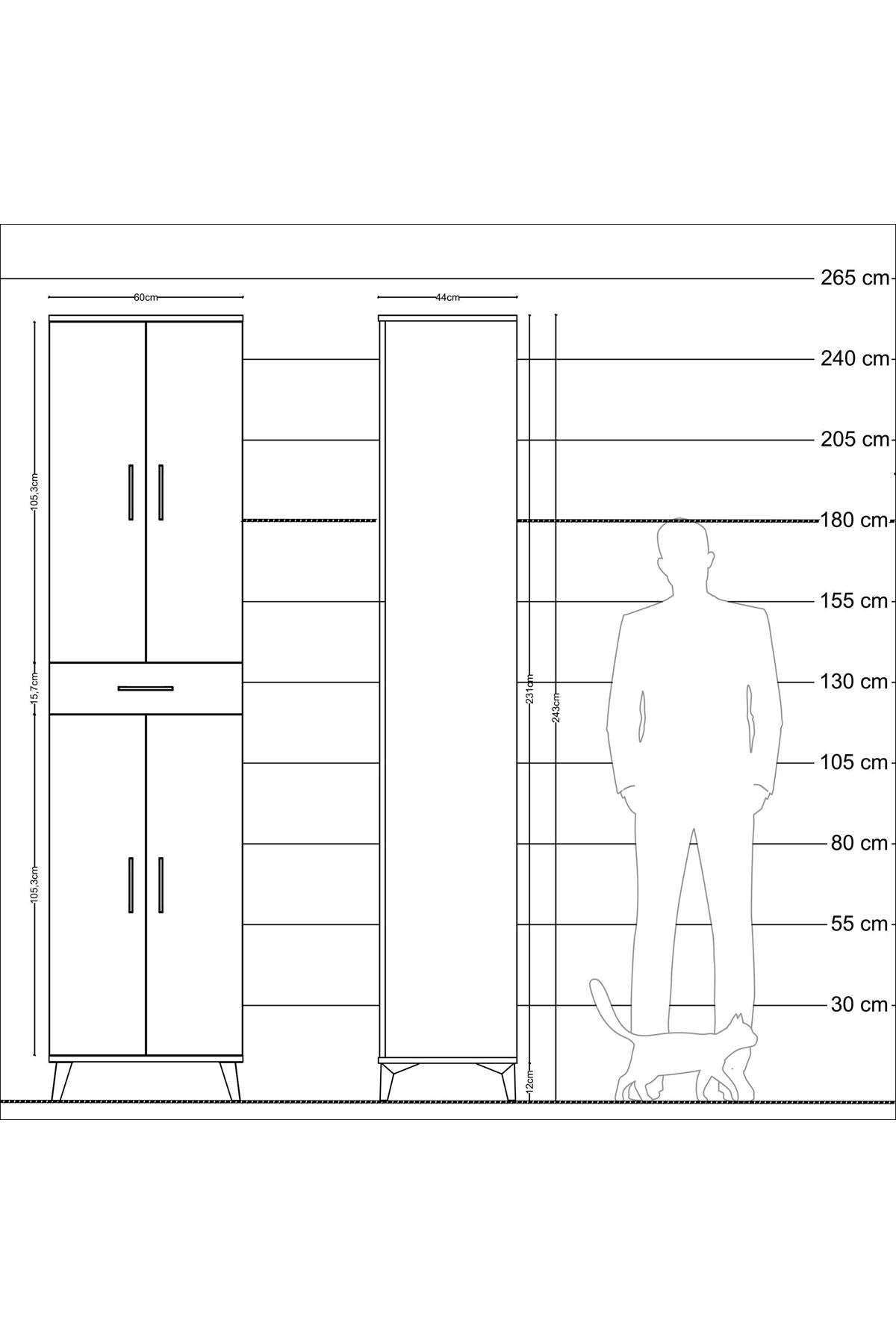 Hyperion Dolap 5 Raflı Tek Çekmeceli 4 Kapaklı 60x44x243 - S65M078V3B