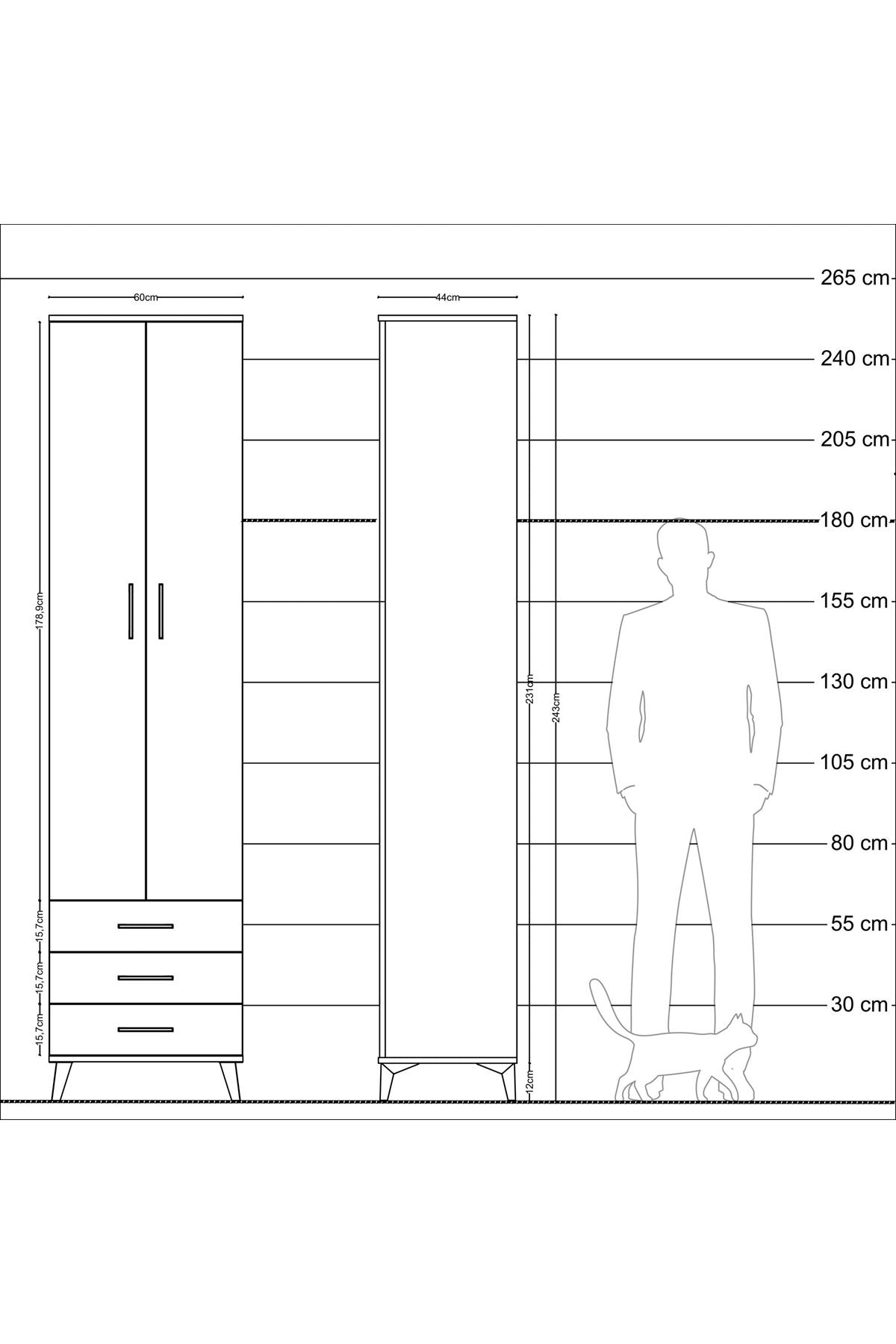 Hyperion Dolap 5 Raflı 3 Çekmeceli 2 Kapaklı 60x44x243 - S65M082V5B