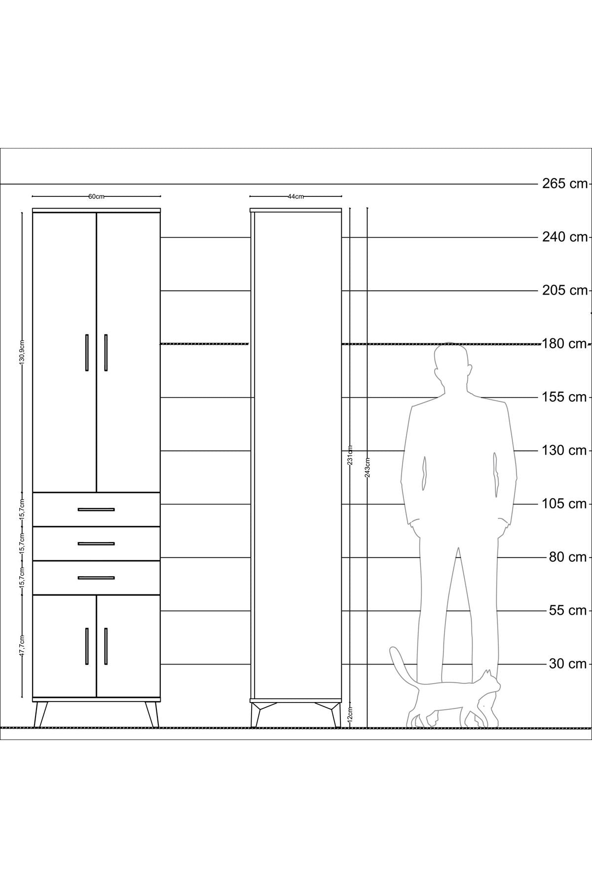 Hyperion Dolap 4 Raflı 3 Çekmeceli 4 Kapaklı 60x44x243 - S65M083V1B