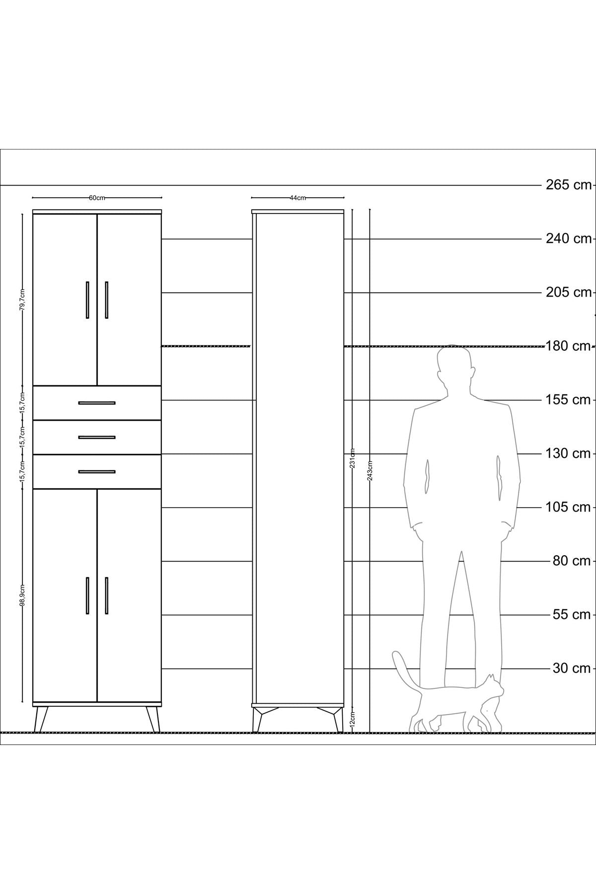 Hyperion Dolap 5 Raflı 3 Çekmeceli 4 Kapaklı 60x44x243 - S65M084V8B