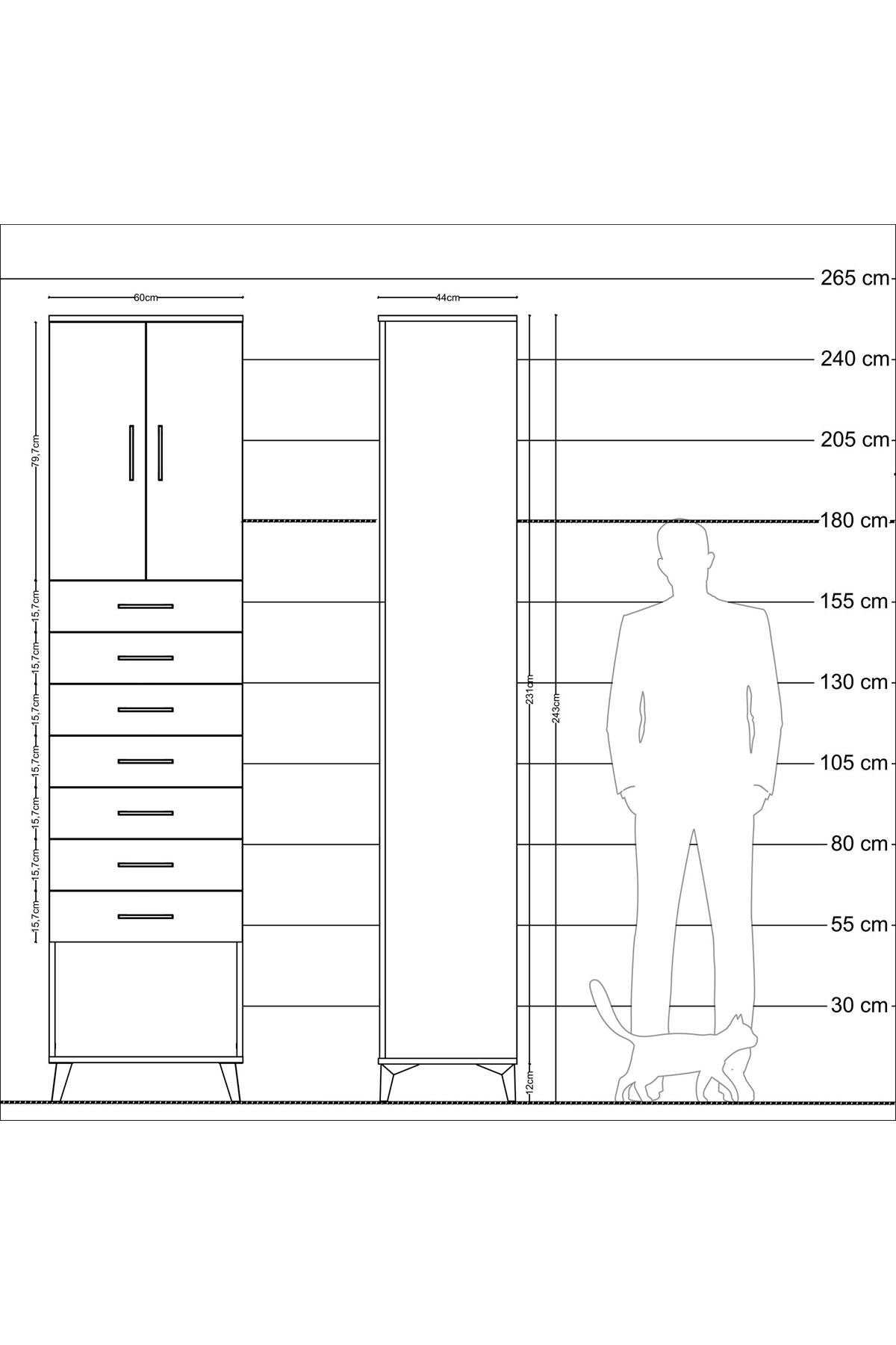 Hyperion Dolap 2 Raflı 7 Çekmeceli 2 Kapaklı 60x44x243 - S65M102V8B