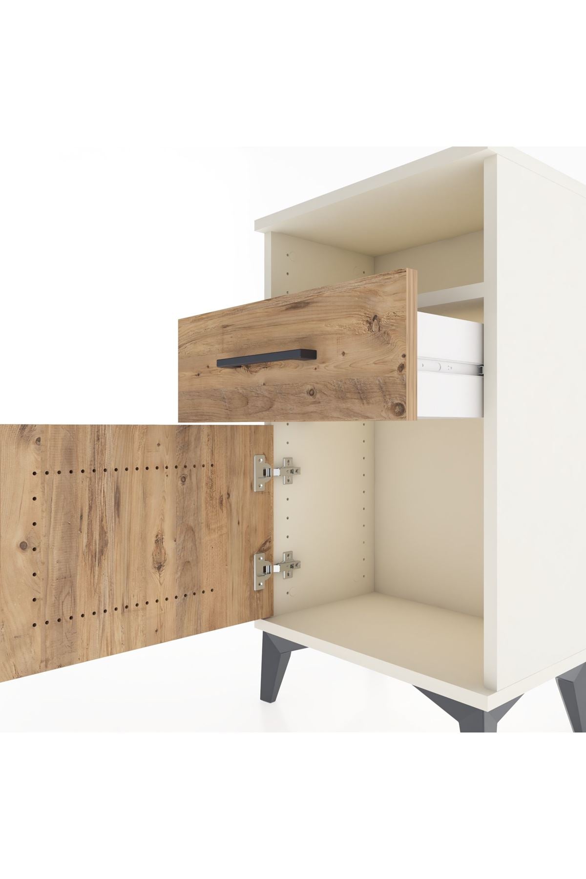 Arges Komodin Tek Raflı 2 Çekmeceli Tek Kapaklı 44x30x80 - S08M002V3A