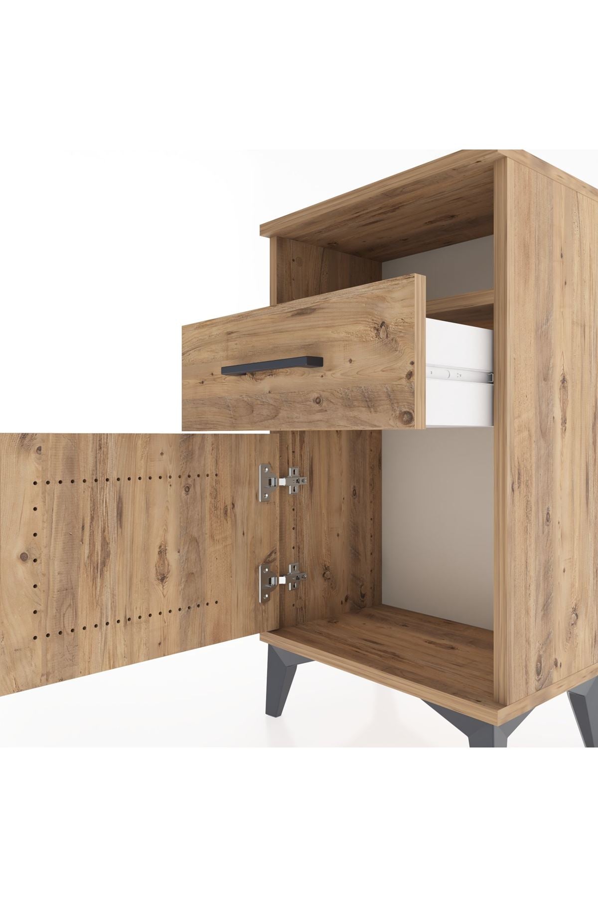 Arges Komodin Tek Raflı 2 Çekmeceli Tek Kapaklı 44x30x80 - S08M002V9A