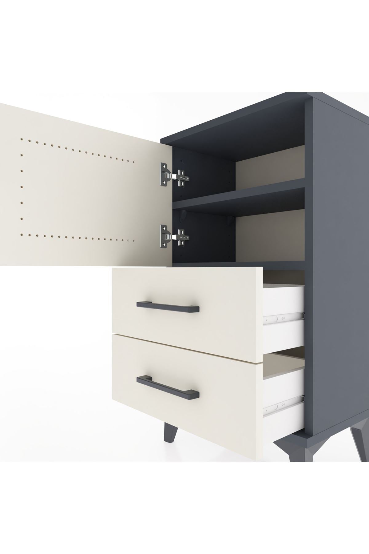 Arges Komodin 2 Raflı Tek Çekmeceli Tek Kapaklı 44x30x80 - S08M003V4A