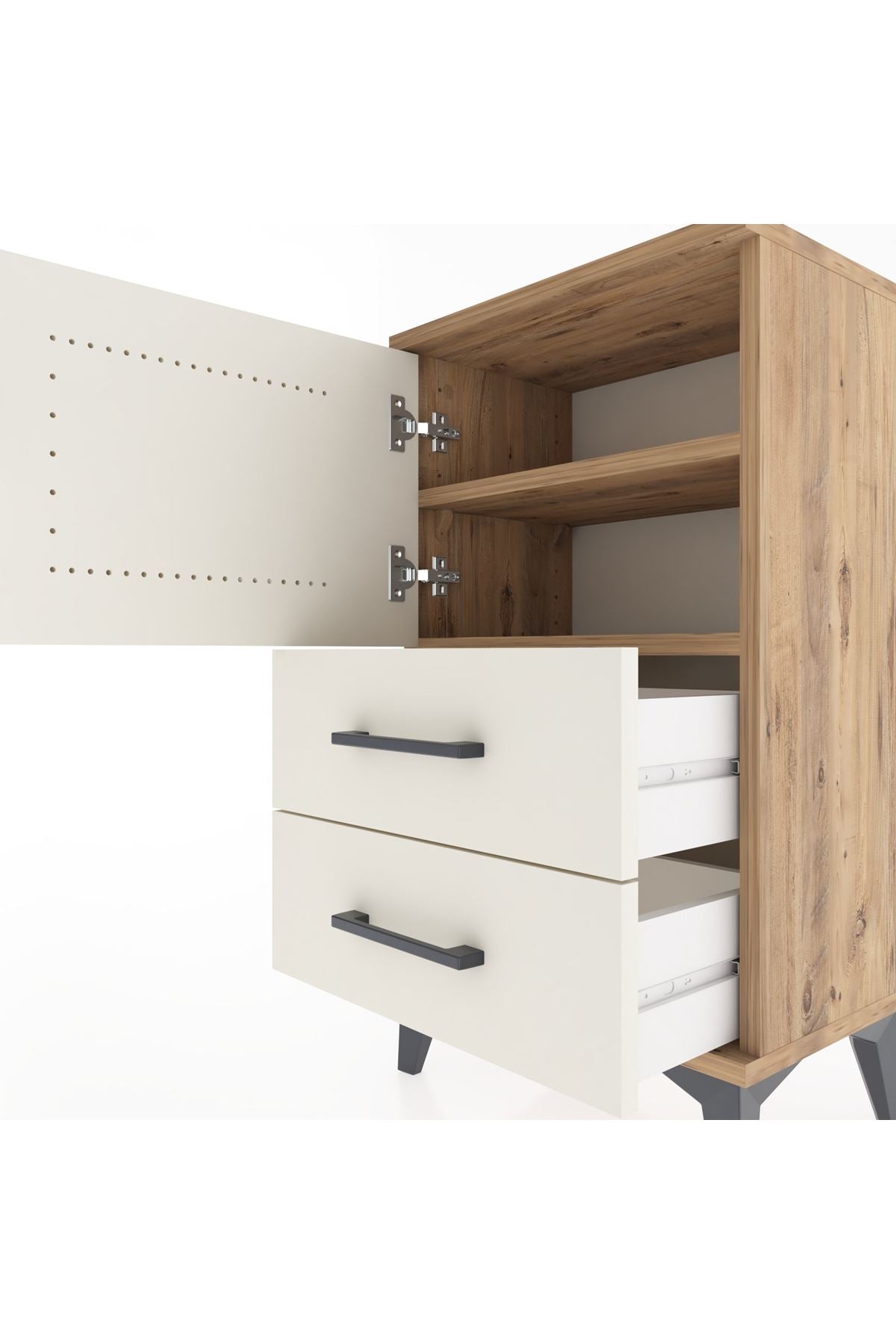 Arges Komodin 2 Raflı Tek Çekmeceli Tek Kapaklı 44x30x80 - S08M003V7A