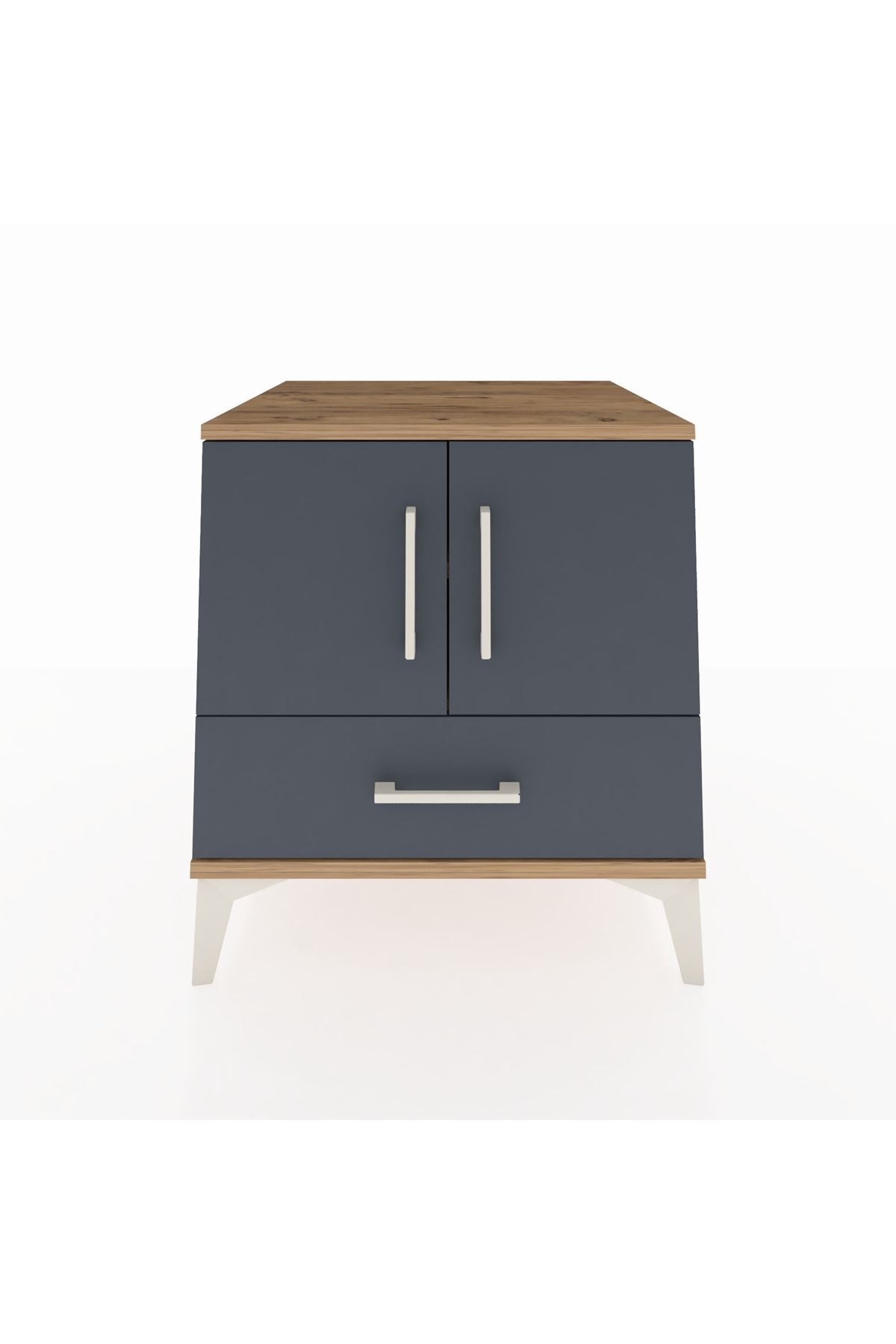 Kronos Komodin 2 Raflı Tek Çekmeceli 2 Kapaklı 60x59x64 - S78M007V8C