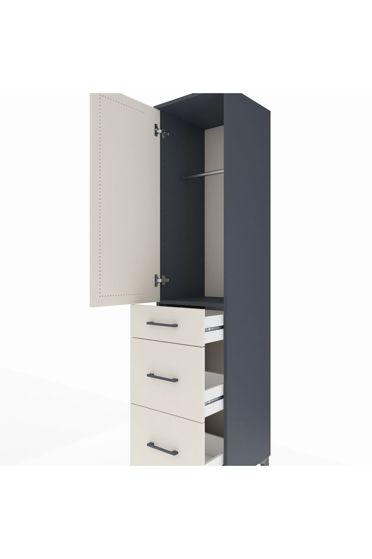 Hyperion Dolap Tek Raflı 3 Çekmeceli Tek Askılı 44x44x195 - S58M037V4B