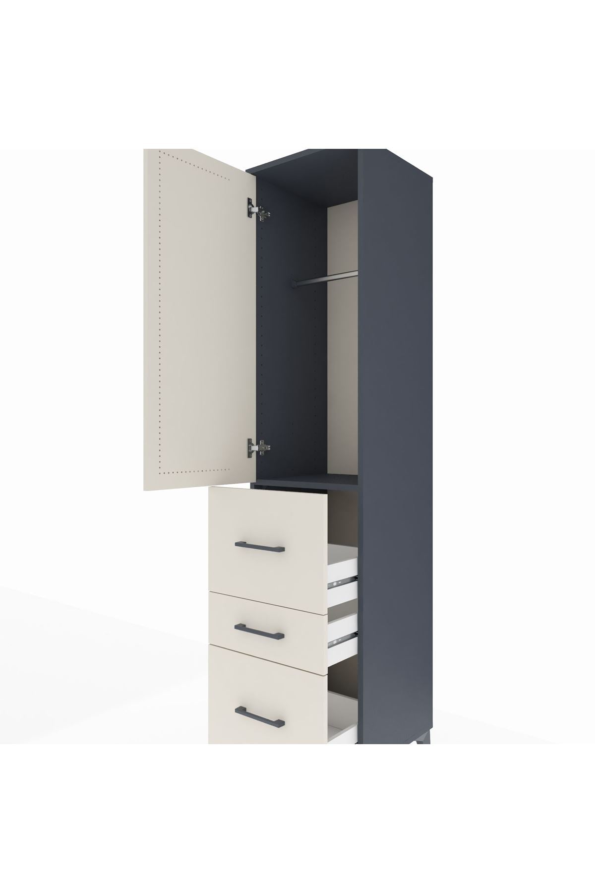 Hyperion Dolap Tek Raflı 3 Çekmeceli Tek Askılı 44x44x195 - S58M047V4B