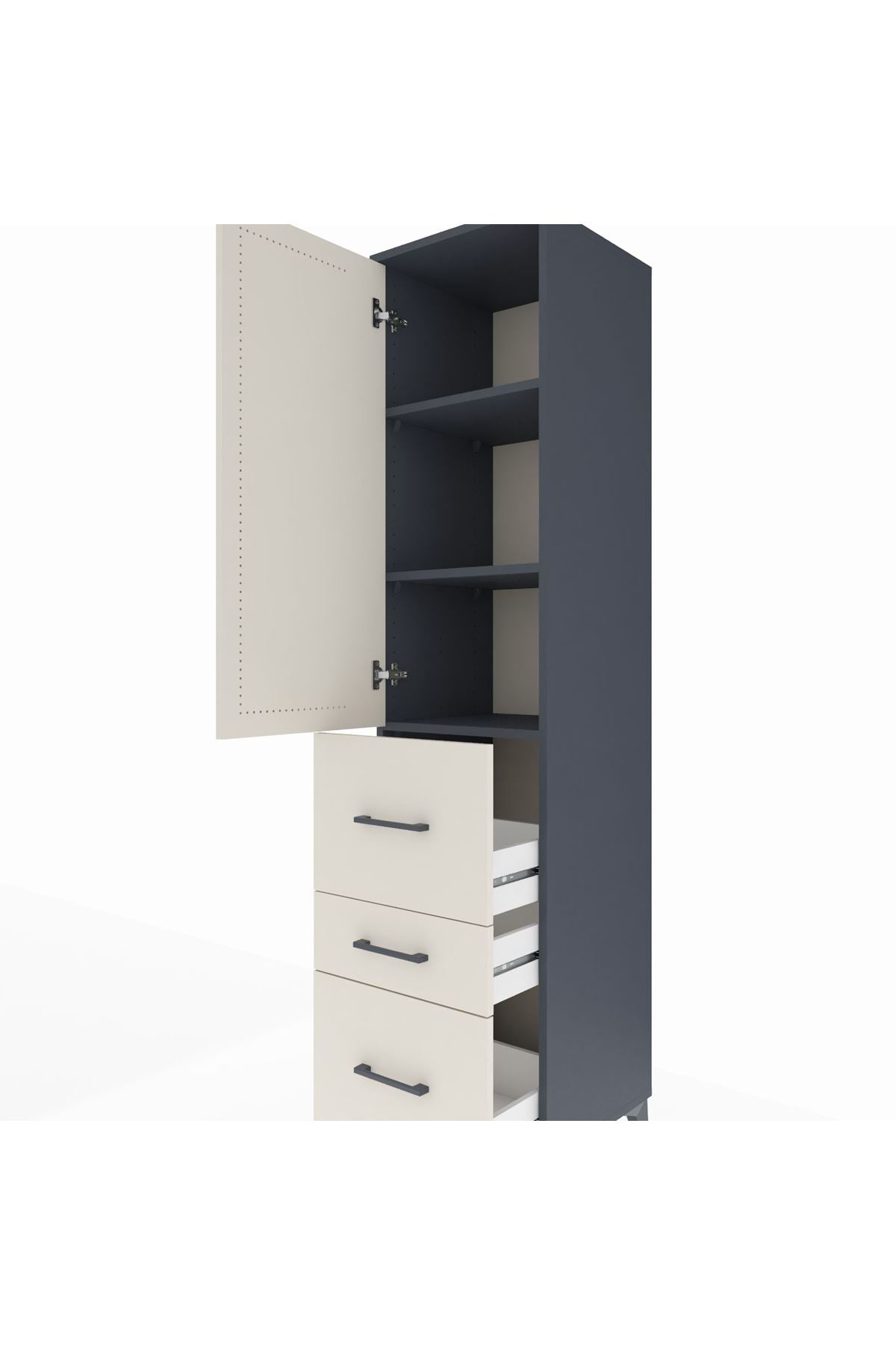 Hyperion Dolap 3 Raflı 3 Çekmeceli Tek Kapaklı 44x44x195 - S58M048V4B