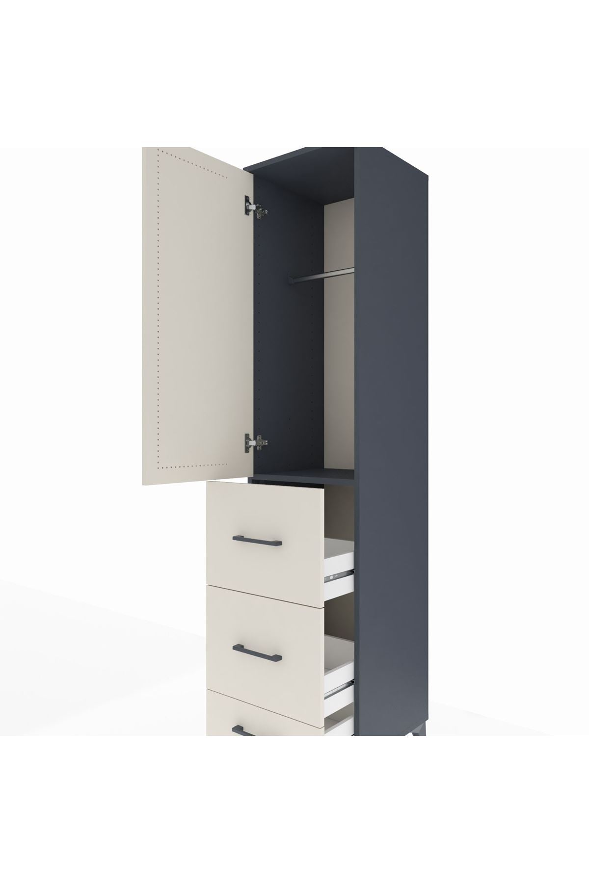 Hyperion Dolap Tek Raflı 3 Çekmeceli Tek Askılı 44x44x195 - S58M059V4B