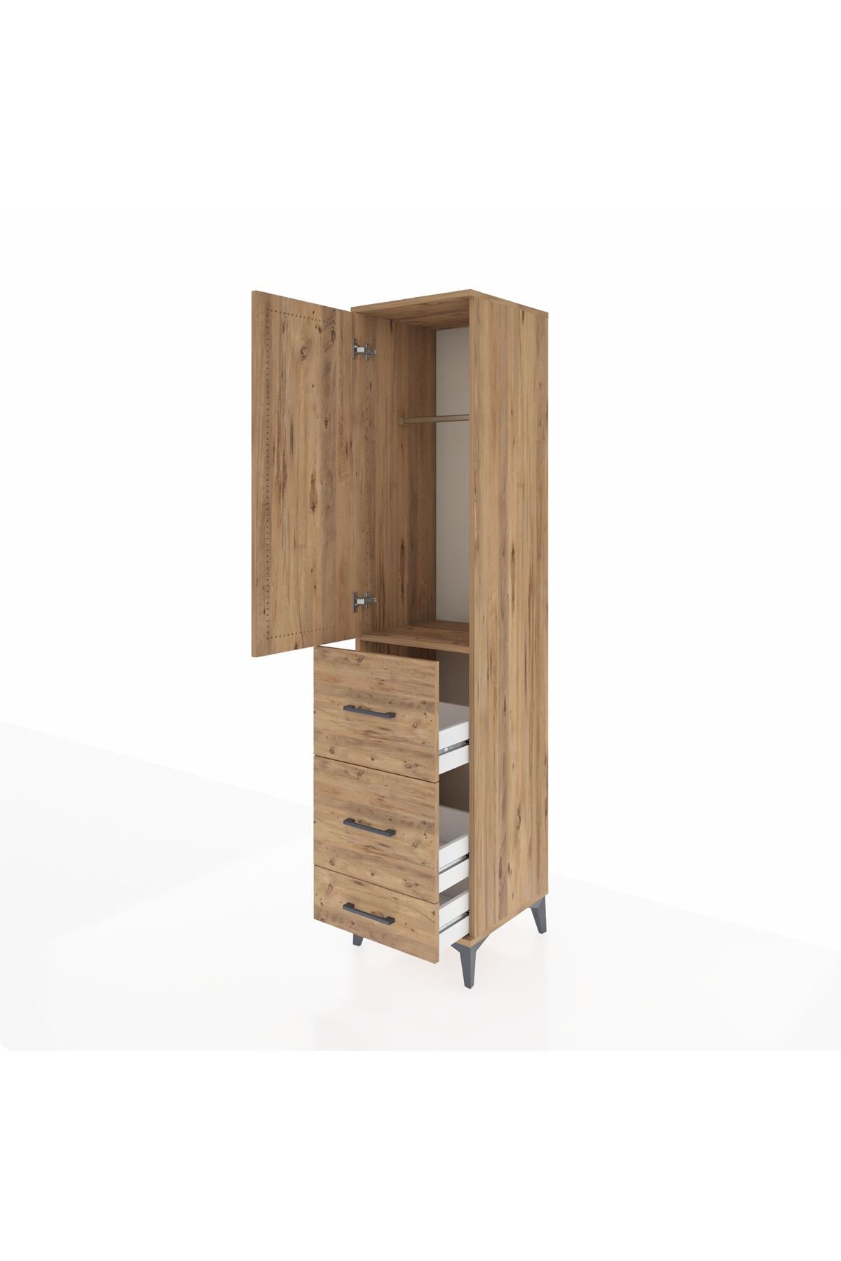 Hyperion Dolap Tek Raflı 3 Çekmeceli Tek Askılı 44x44x195 - S58M059V9B