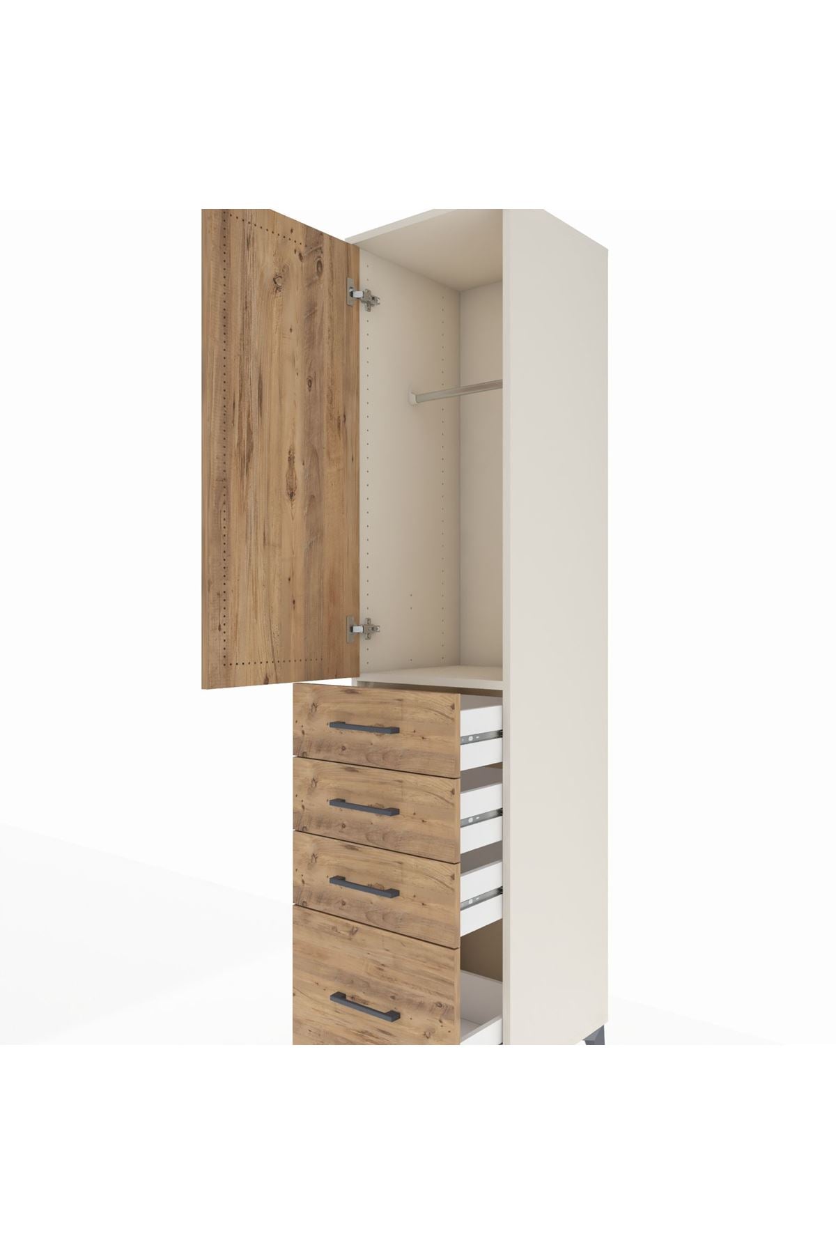 Hyperion Dolap Tek Raflı 4 Çekmeceli Tek Askılı 44x44x195 - S58M062V3B