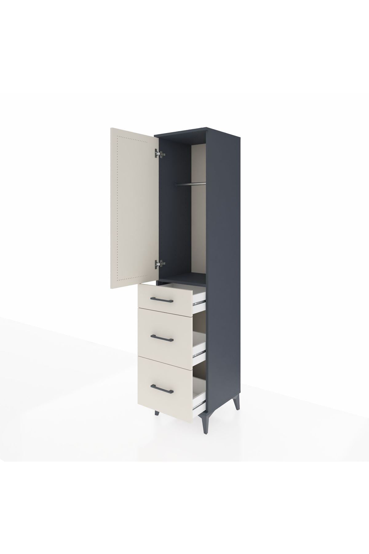 Hyperion Dolap Tek Raflı 3 Çekmeceli Tek Askılı 44x44x195 - S58M065V4B