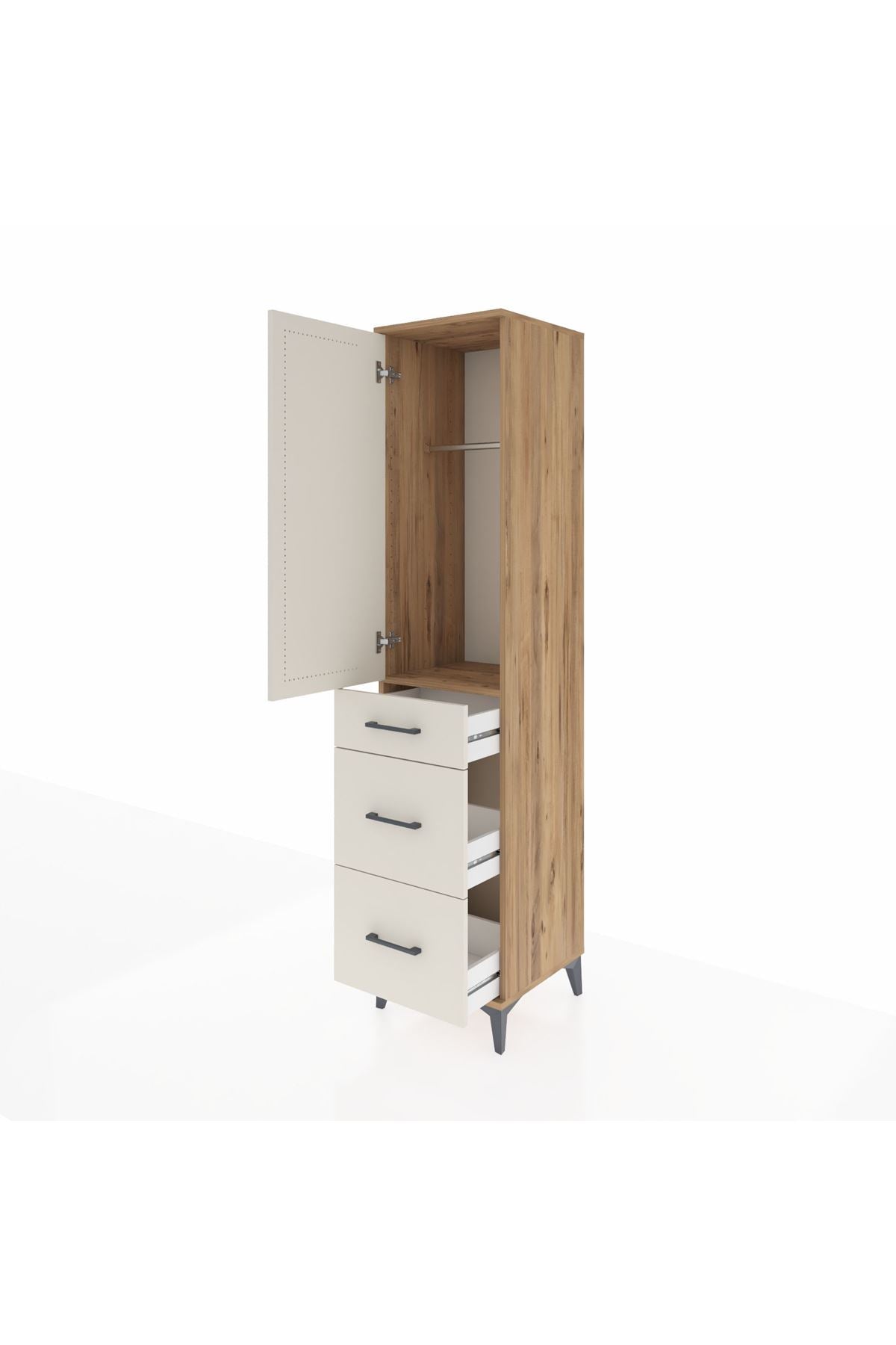 Hyperion Dolap Tek Raflı 3 Çekmeceli Tek Askılı 44x44x195 - S58M065V7B