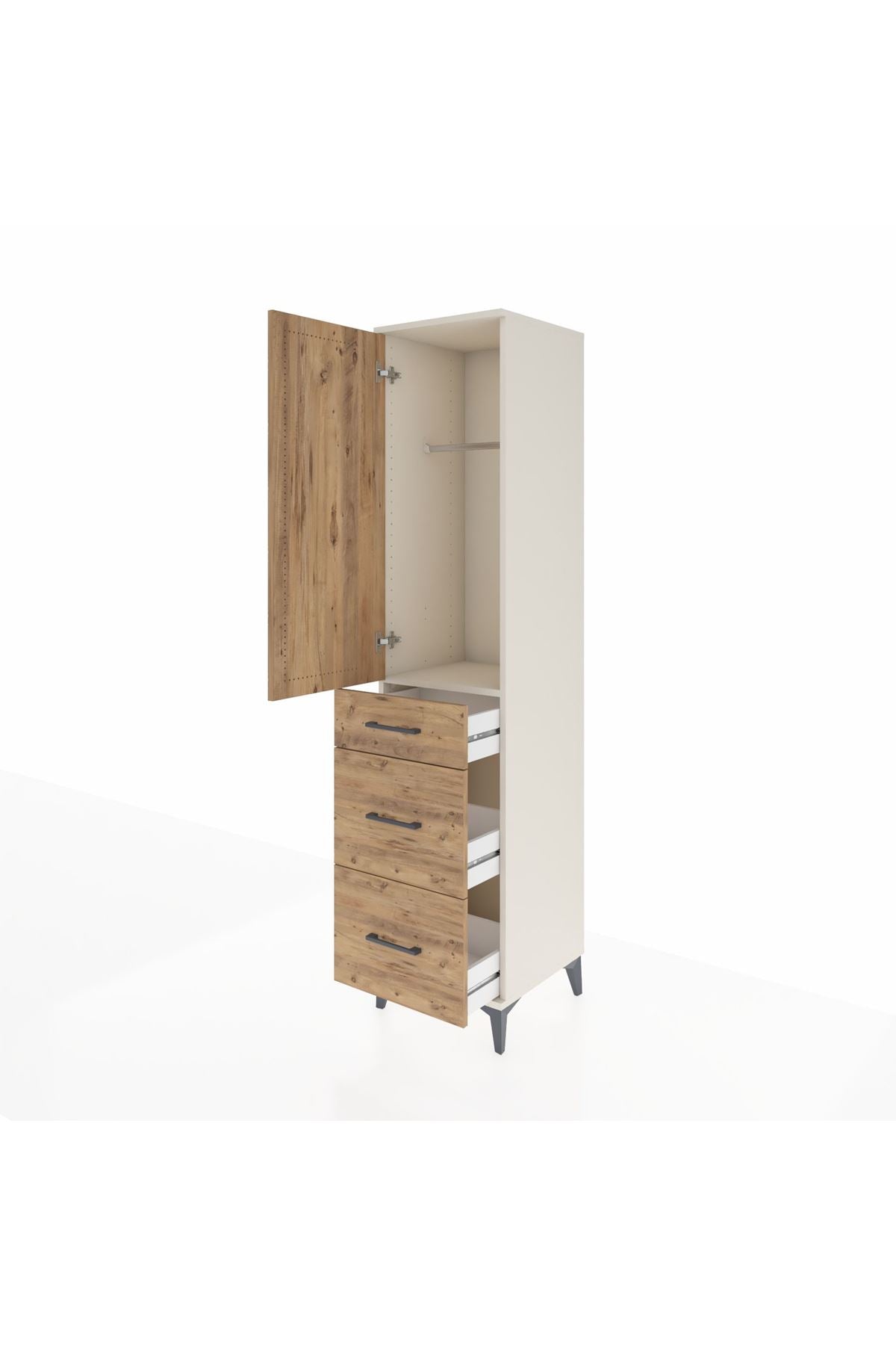 Hyperion Dolap Tek Raflı 3 Çekmeceli Tek Askılı 44x44x195 - S58M068V3B