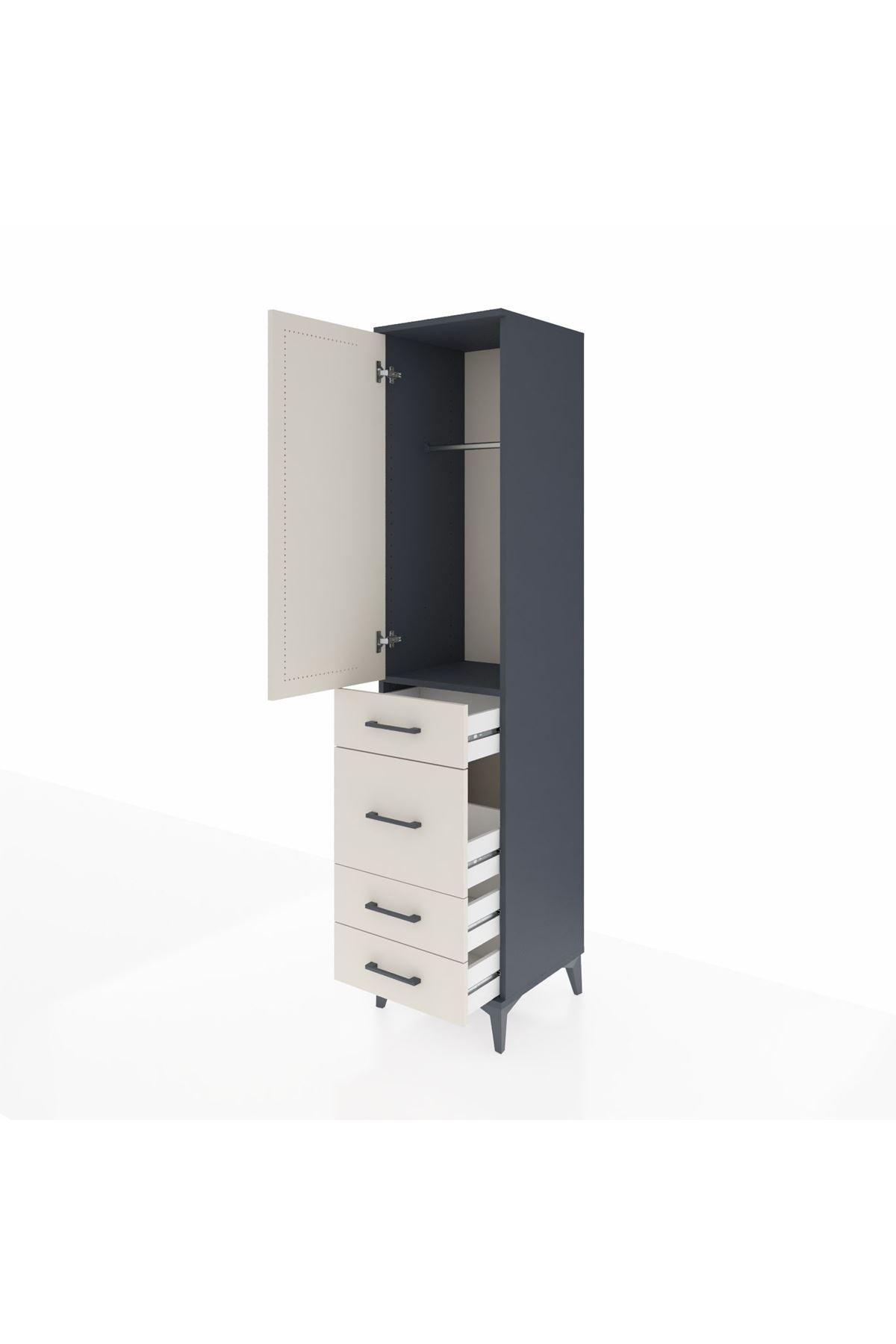 Hyperion Dolap Tek Raflı 4 Çekmeceli Tek Askılı 44x44x195 - S58M071V4B