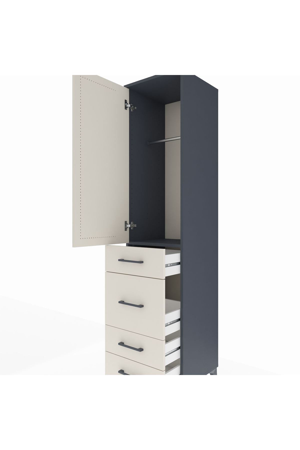 Hyperion Dolap Tek Raflı 4 Çekmeceli Tek Askılı 44x44x195 - S58M071V4B