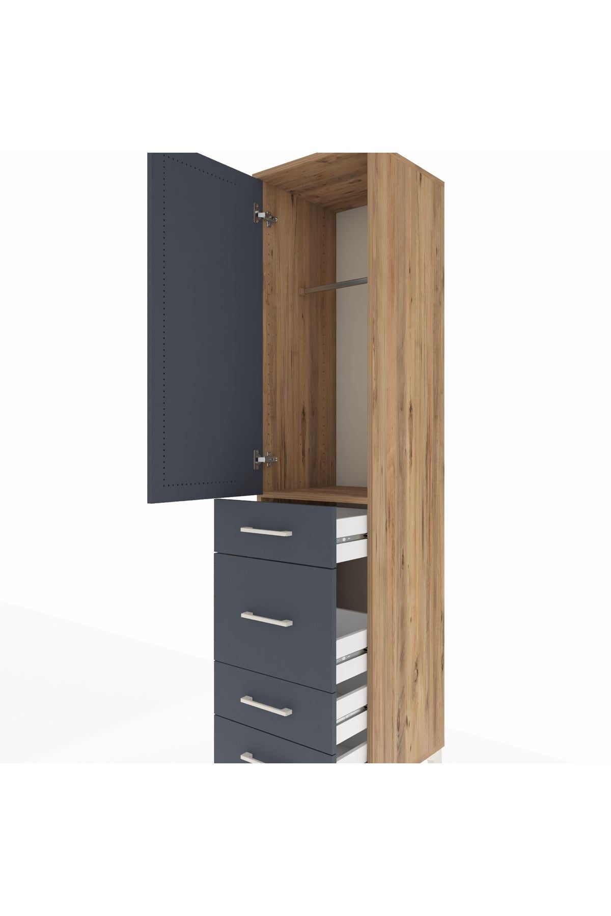 Hyperion Dolap Tek Raflı 4 Çekmeceli Tek Askılı 44x44x195 - S58M071V8B