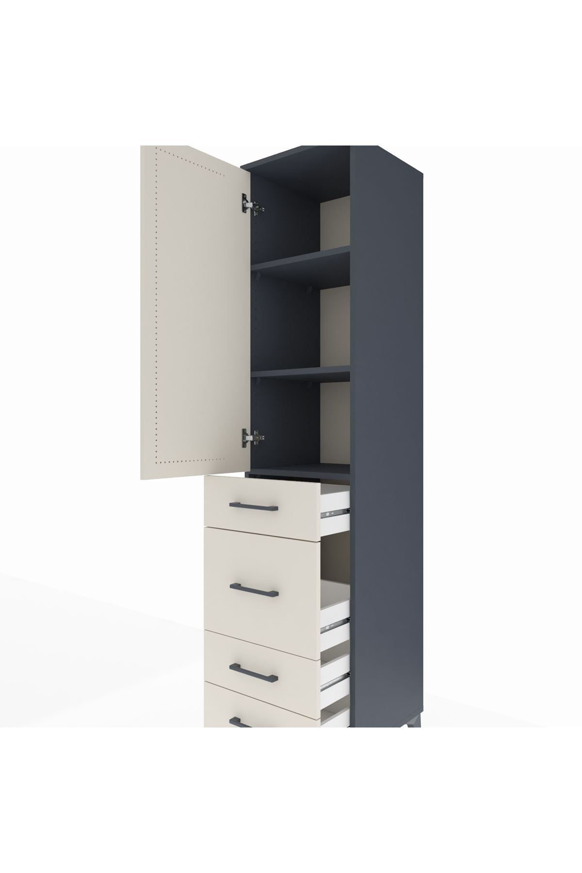 Hyperion Dolap 3 Raflı 4 Çekmeceli Tek Kapaklı 44x44x195 - S58M072V4B