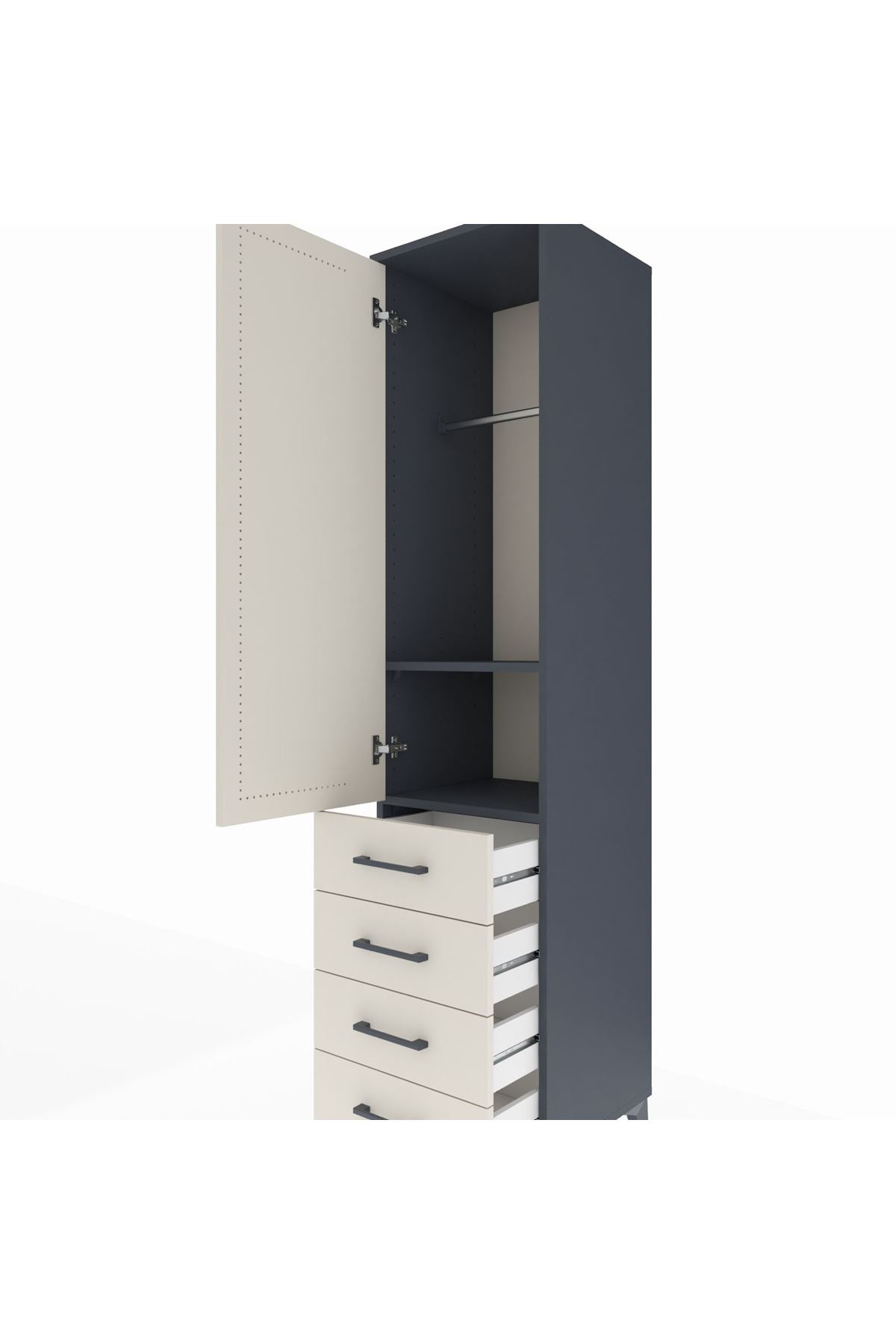 Hyperion Dolap 2 Raflı 4 Çekmeceli Tek Askılı 44x44x195 - S58M074V4B