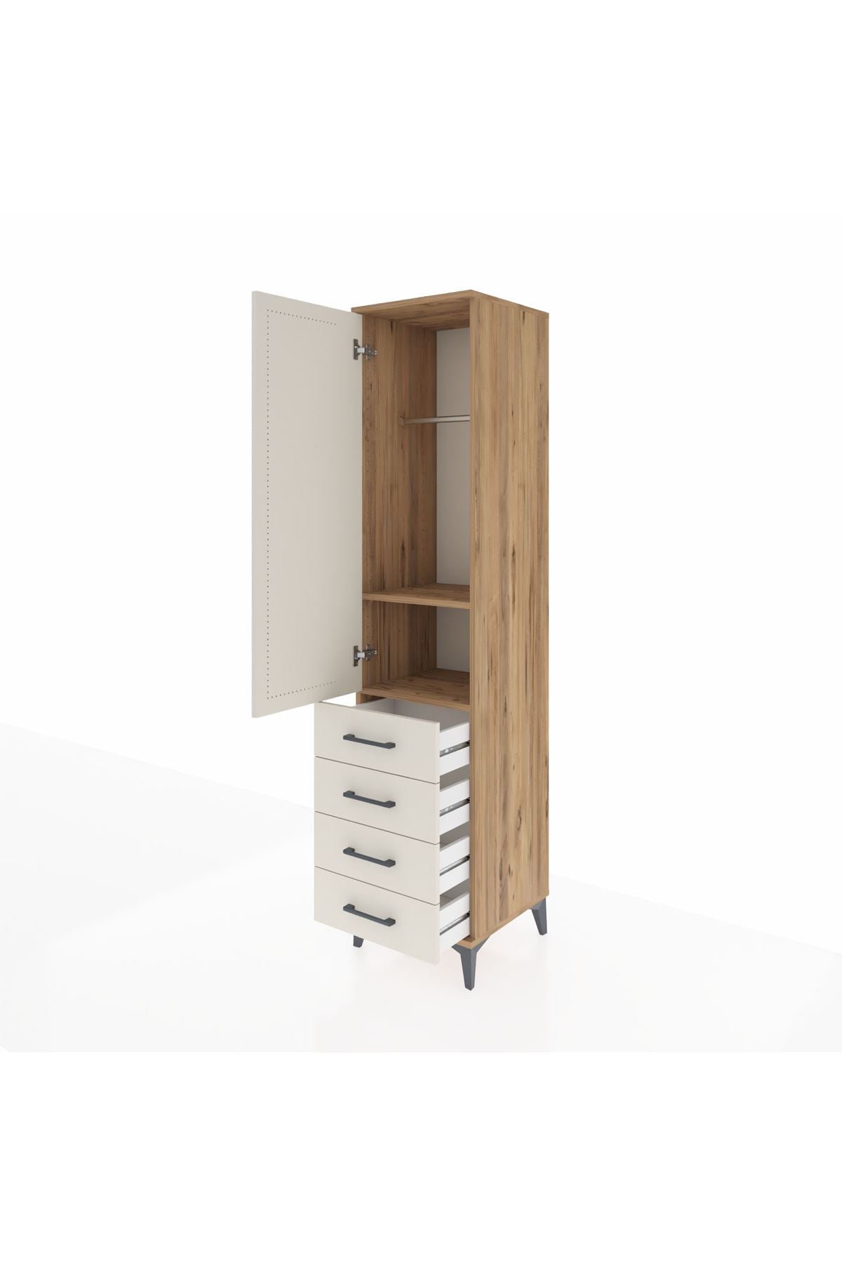 Hyperion Dolap 2 Raflı 4 Çekmeceli Tek Askılı 44x44x195 - S58M074V7B