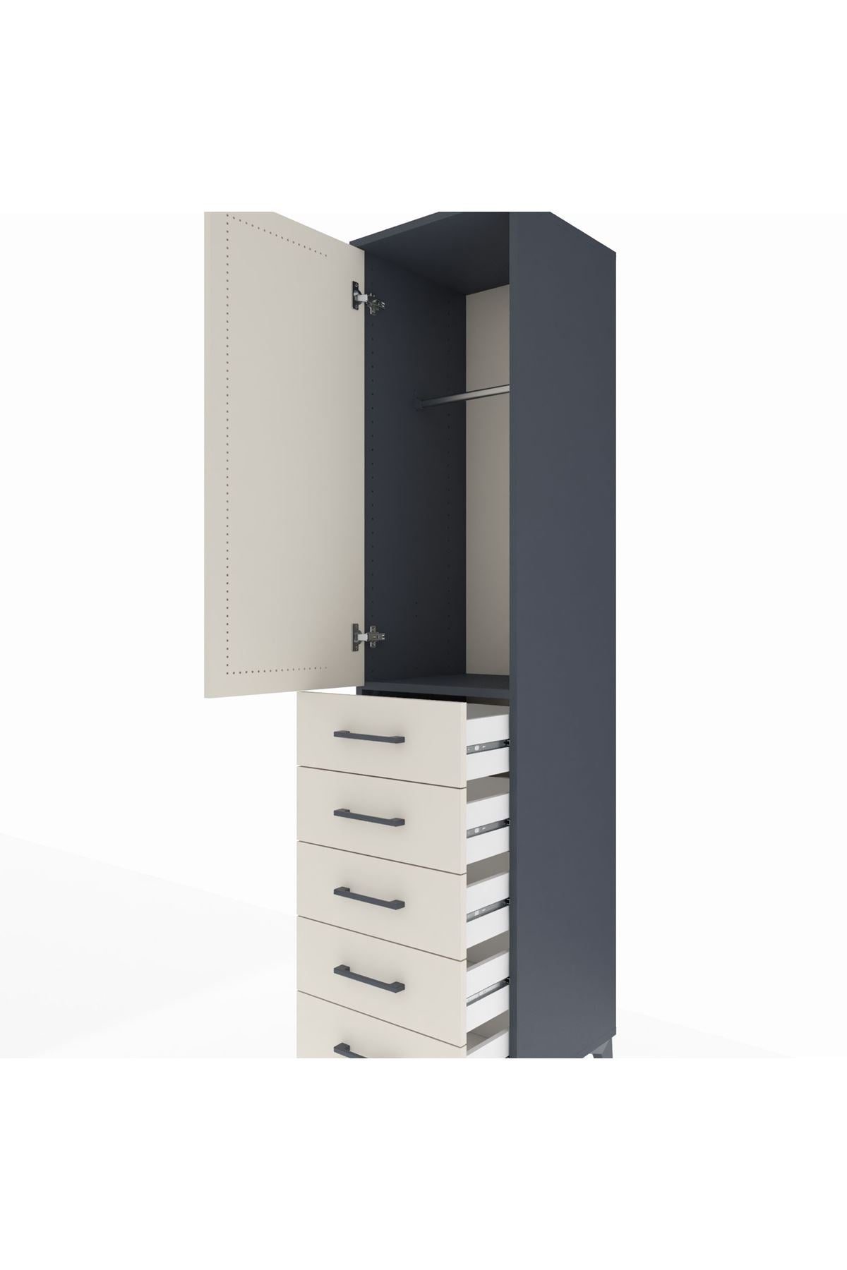 Hyperion Dolap Tek Raflı 5 Çekmeceli Tek Askılı 44x44x195 - S58M077V4B
