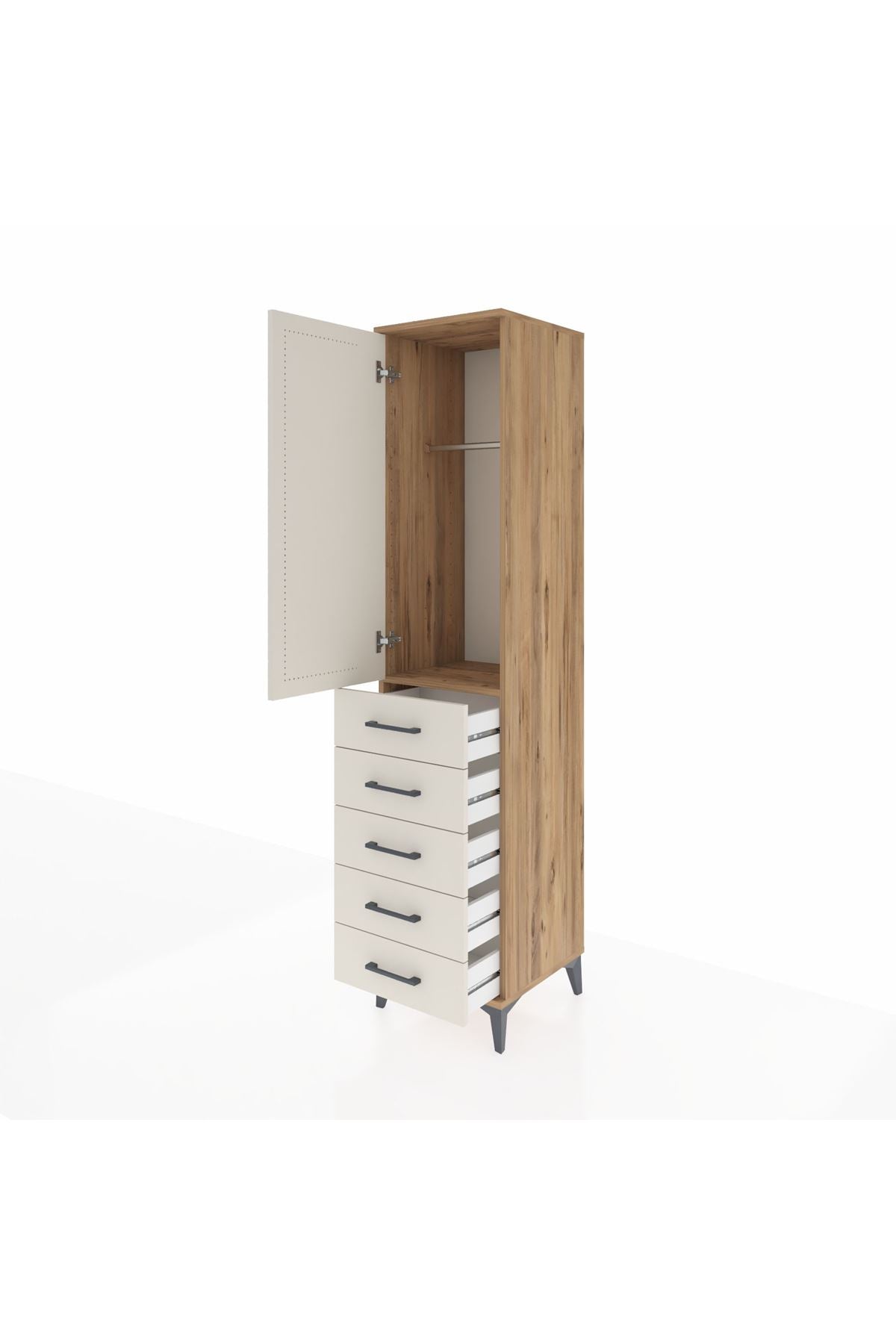 Hyperion Dolap Tek Raflı 5 Çekmeceli Tek Askılı 44x44x195 - S58M077V7B