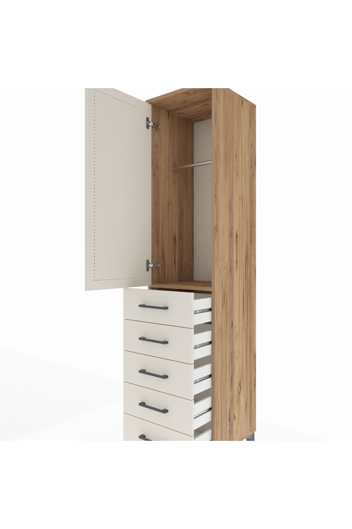 Hyperion Dolap Tek Raflı 5 Çekmeceli Tek Askılı 44x44x195 - S58M077V7B