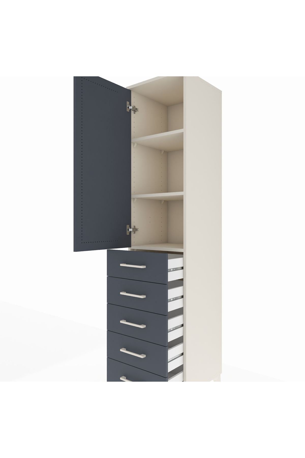Hyperion Dolap 3 Raflı 5 Çekmeceli Tek Kapaklı 44x44x195 - S58M078V2B