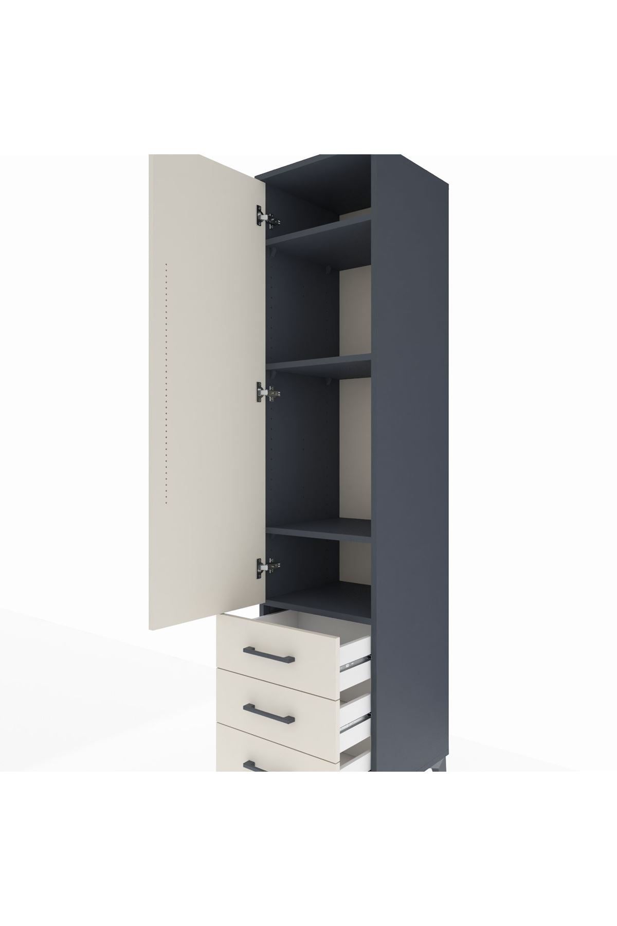 Hyperion Dolap 4 Raflı 3 Çekmeceli Tek Kapaklı 44x44x195 - S58M107V4B