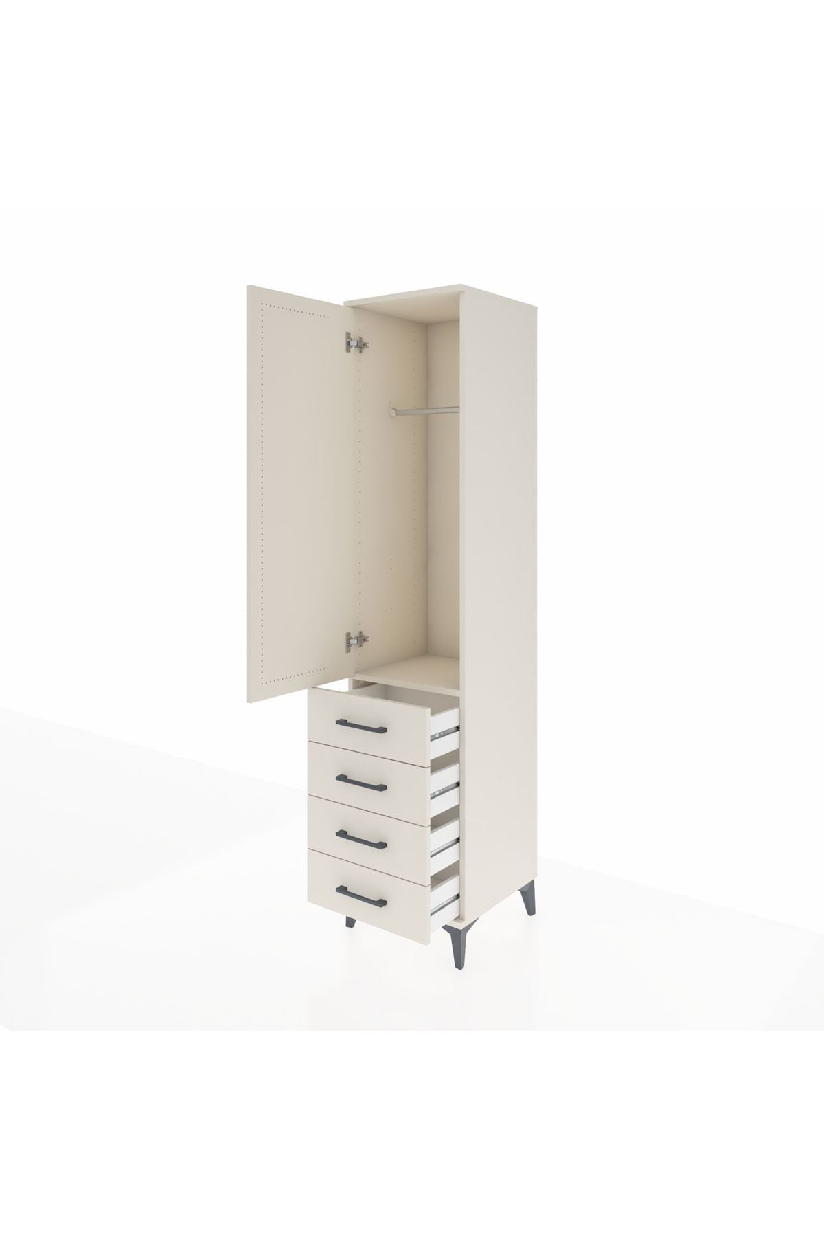 Hyperion Dolap Tek Raflı 4 Çekmeceli Tek Askılı 44x44x195 - S58M109V1B