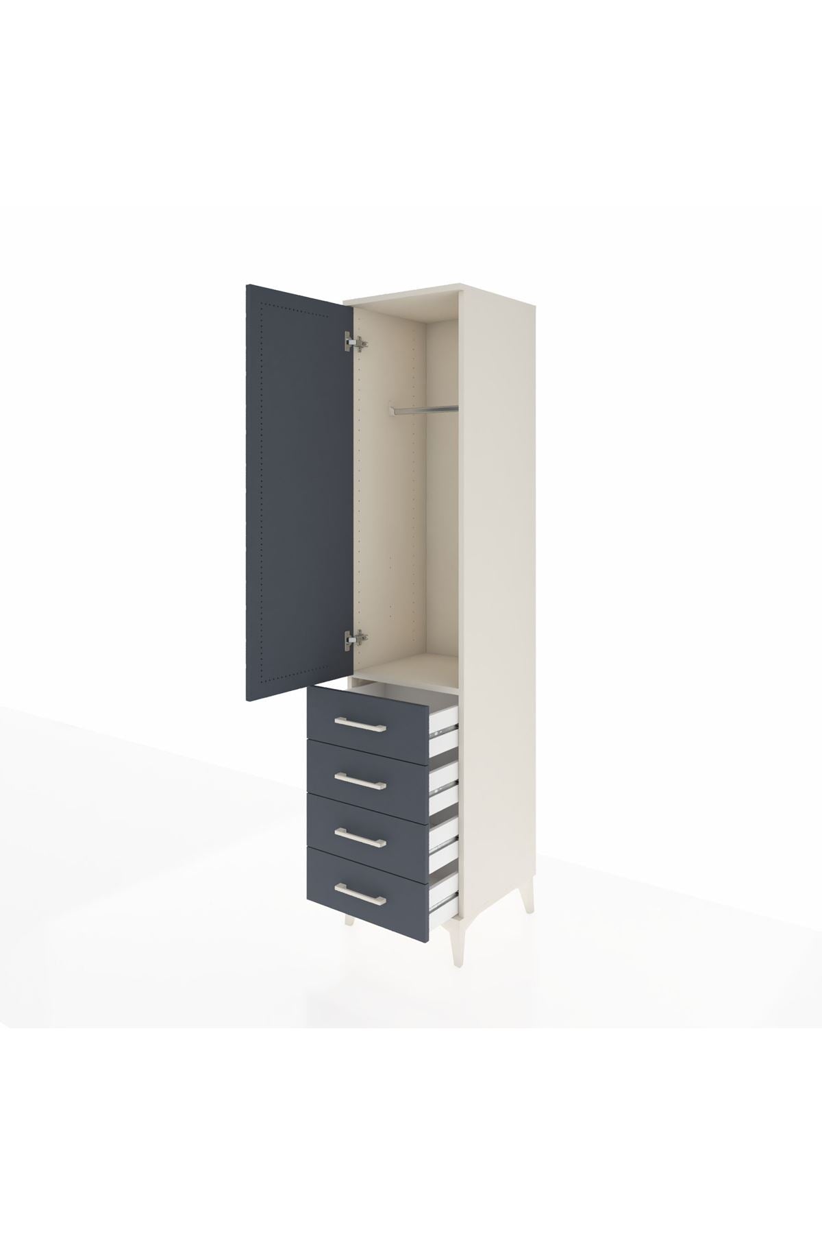 Hyperion Dolap Tek Raflı 4 Çekmeceli Tek Askılı 44x44x195 - S58M109V2B