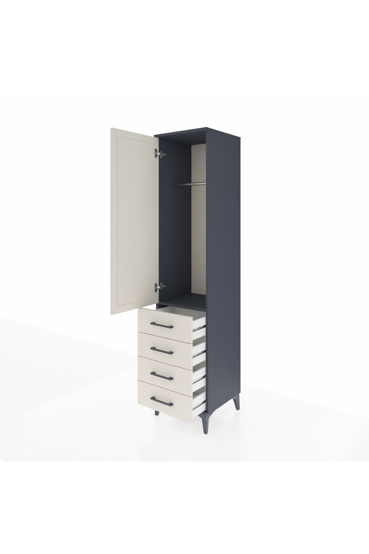 Hyperion Dolap Tek Raflı 4 Çekmeceli Tek Askılı 44x44x195 - S58M109V4B
