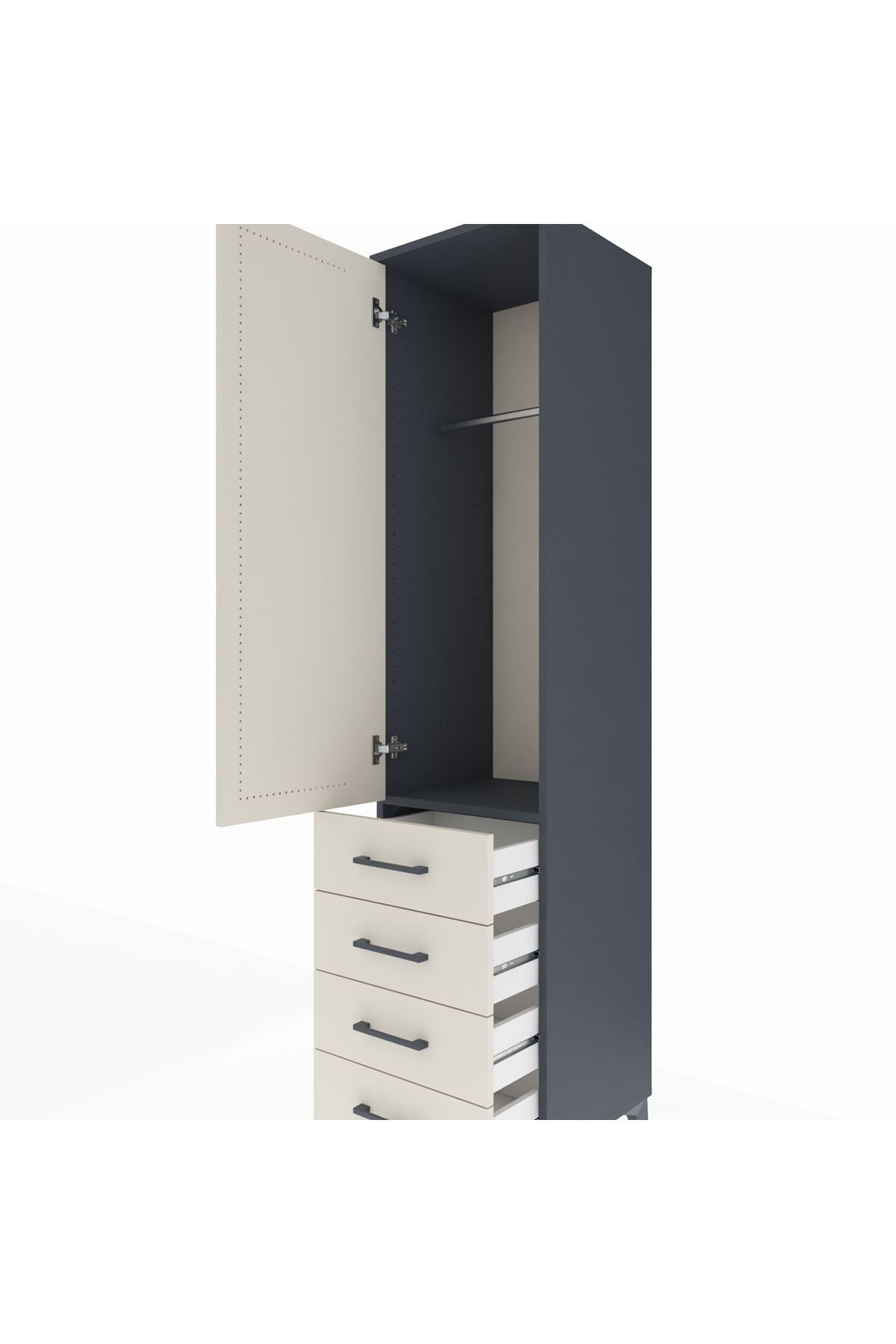 Hyperion Dolap Tek Raflı 4 Çekmeceli Tek Askılı 44x44x195 - S58M109V4B