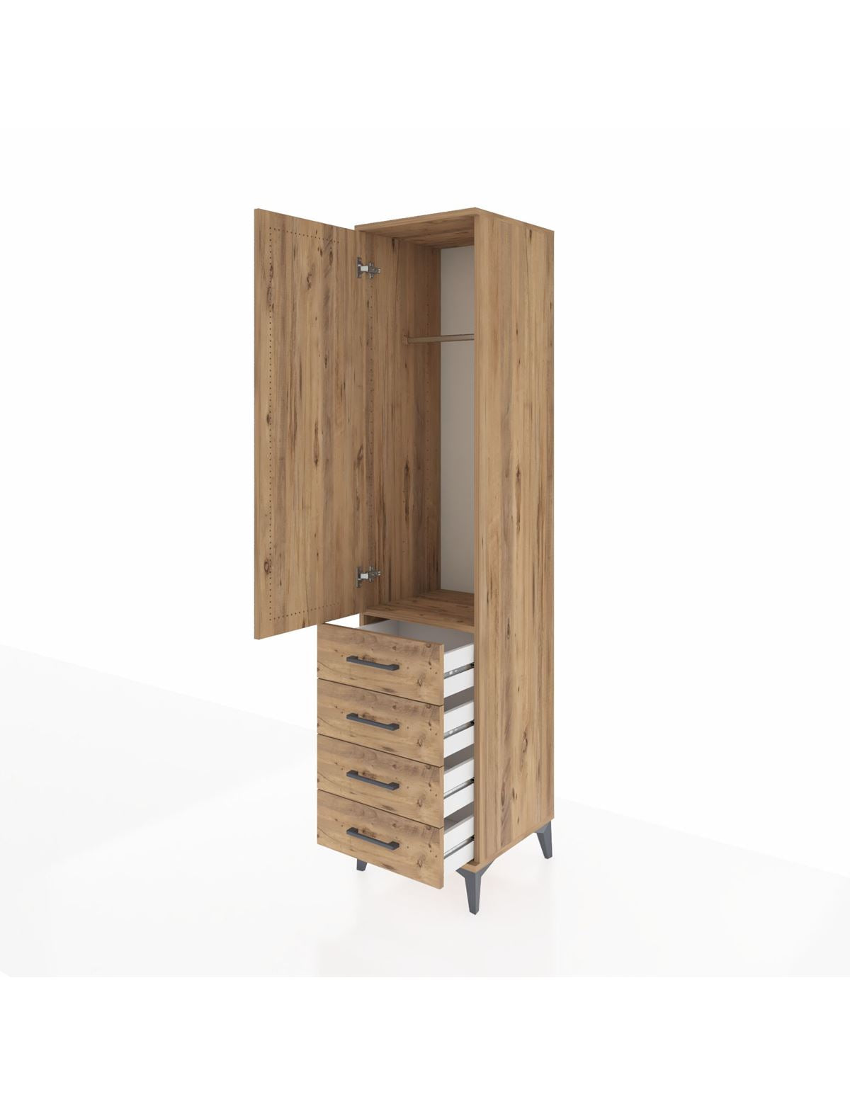 Hyperion Dolap Tek Raflı 4 Çekmeceli Tek Askılı 44x44x195 - S58M109V9B