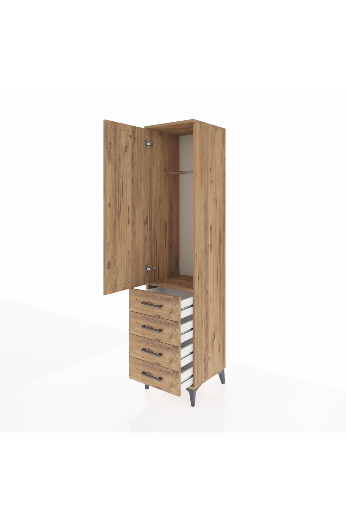 Hyperion Dolap Tek Raflı 4 Çekmeceli Tek Askılı 44x44x195 - S58M109V9B