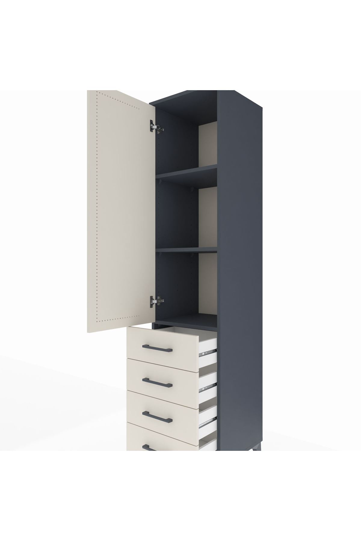Hyperion Dolap 3 Raflı 4 Çekmeceli Tek Kapaklı 44x44x195 - S58M110V4B