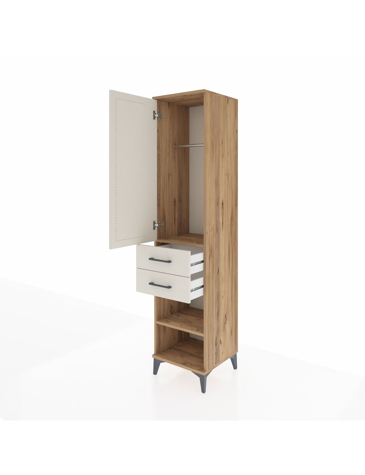 Hyperion Dolap Tek Raflı 2 Çekmeceli Tek Askılı 44x44x195 - S58M112V7B