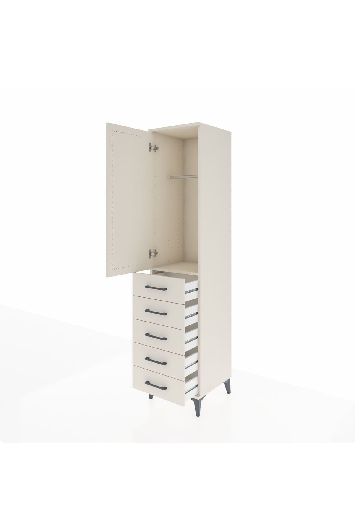 Hyperion Dolap Tek Raflı 5 Çekmeceli Tek Askılı 44x44x195 - S58M115V1B
